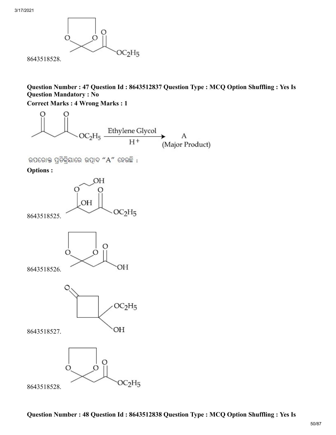 JEE Mains 2021: BTech EO (Shift 1) 17-03-2021 Question Paper - Page 50