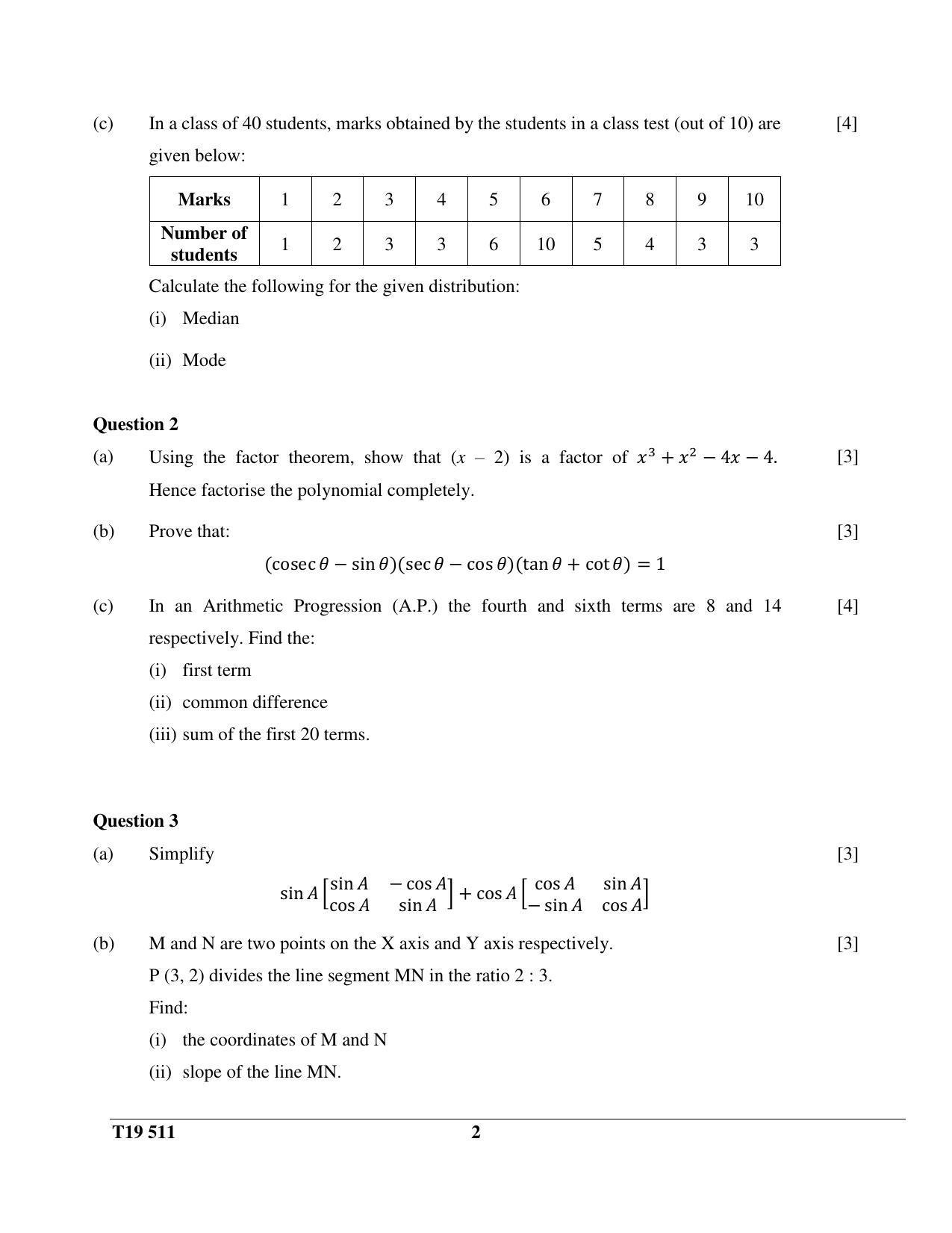 ICSE Class 10 Mathematics 2019 Question Paper - Page 2