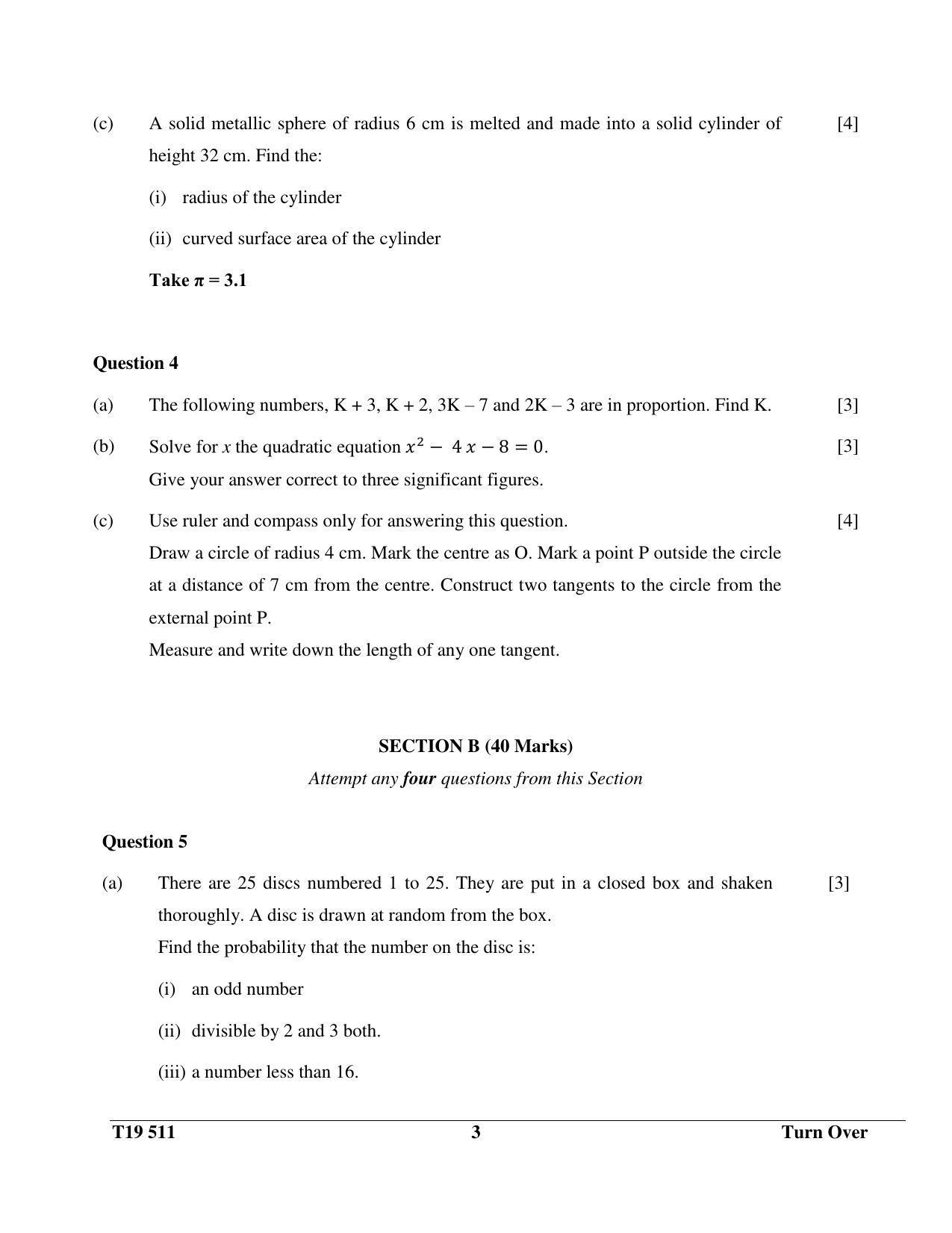 ICSE Class 10 Mathematics 2019 Question Paper - Page 3