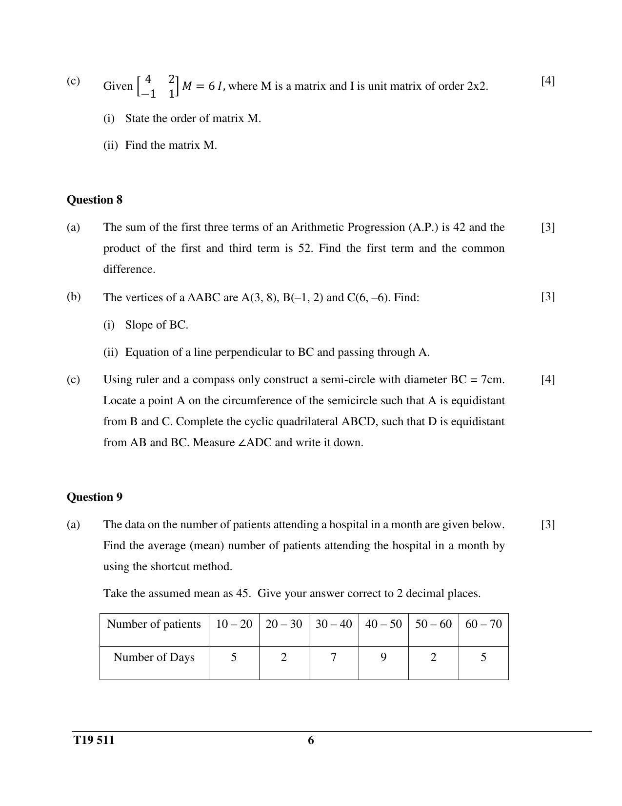 ICSE Class 10 Mathematics 2019 Question Paper - Page 6