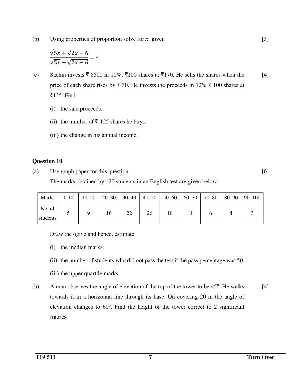 ICSE Class 10 Mathematics 2019 Question Paper - Page 7