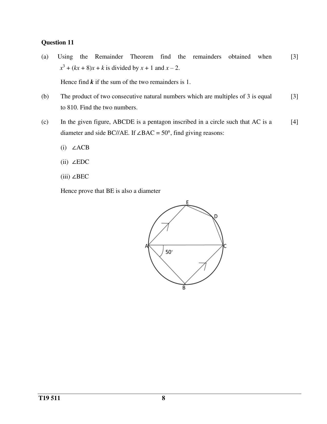 ICSE Class 10 Mathematics 2019 Question Paper - Page 8