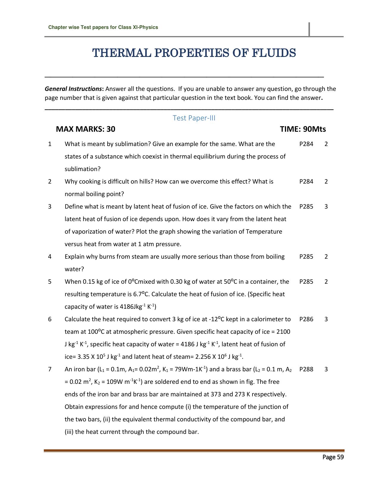 CBSE Worksheets for Class 11 Physics Thermal Properties of Fluids Assignment 3 - Page 1