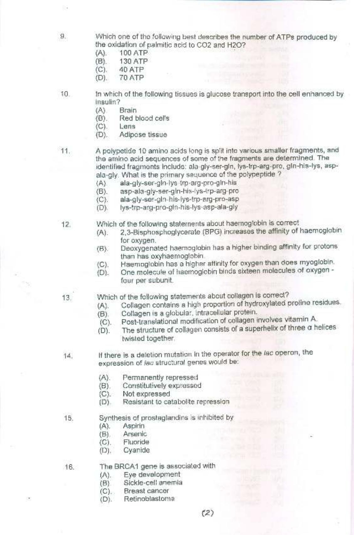 PU MPET Bio-chemistry 2015 Question Paper - Page 3