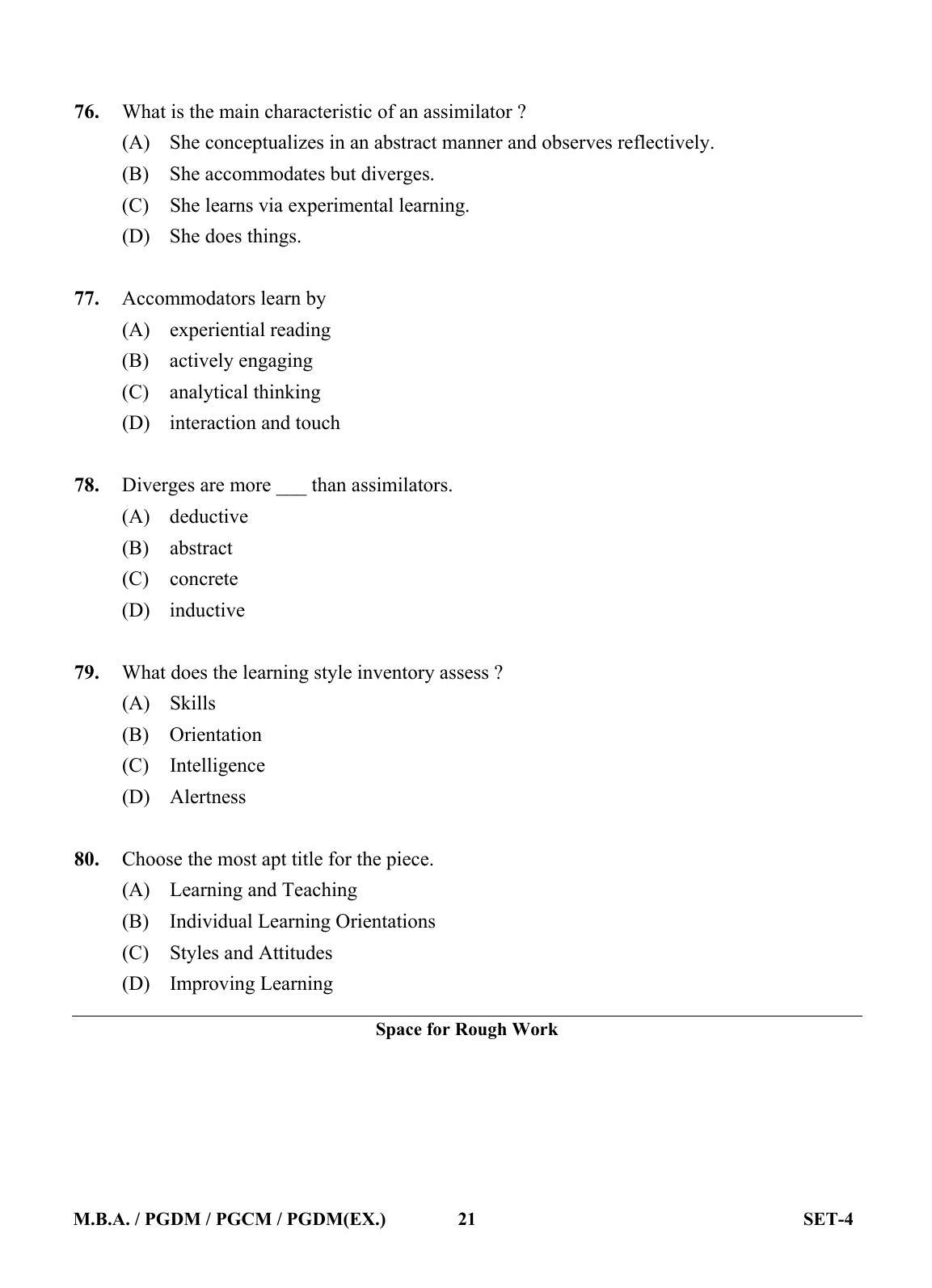 OJEE 2013 MBA Set 4 Question Paper - Page 20