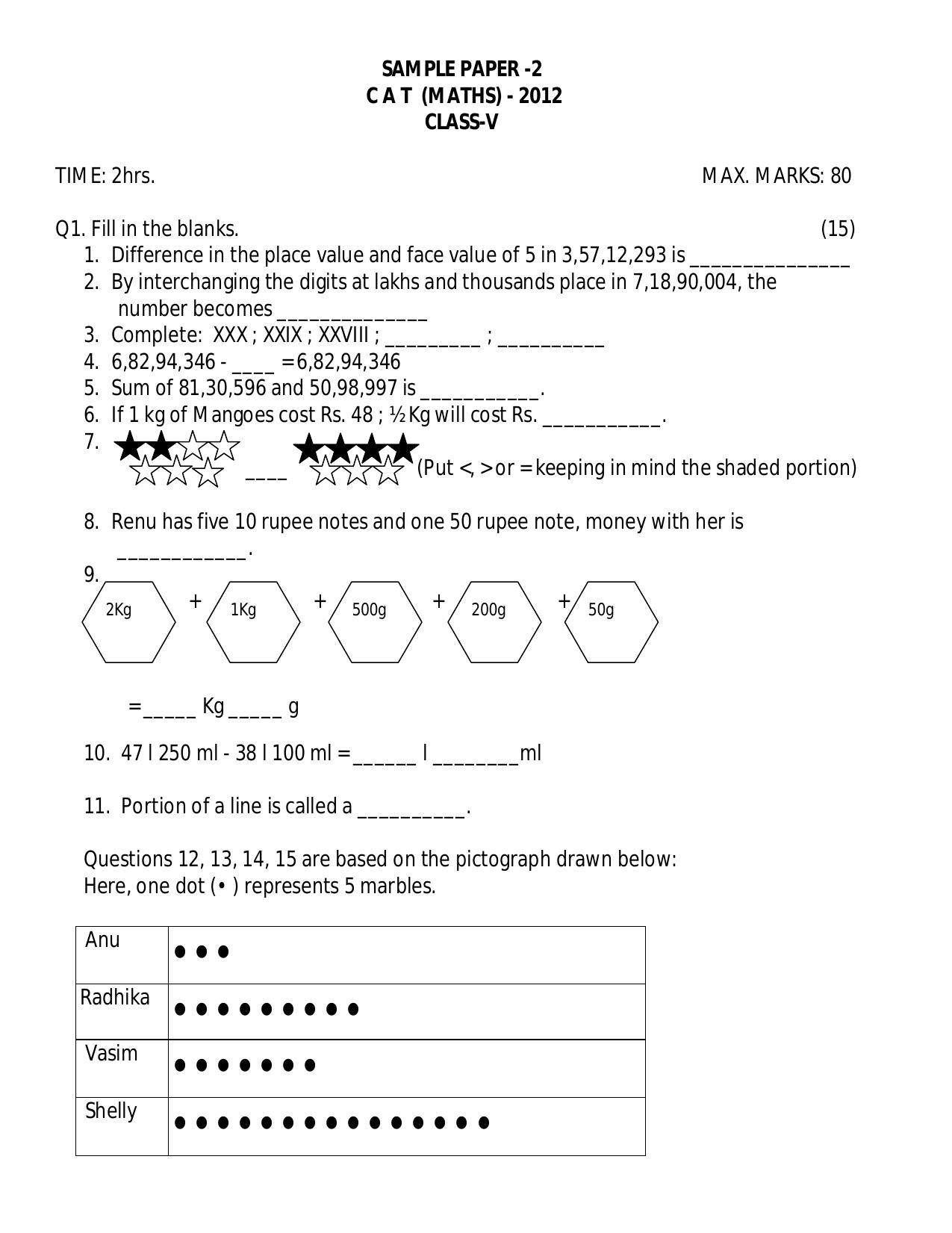 Worksheet for Class 5 Maths Assignment 14 - Page 1