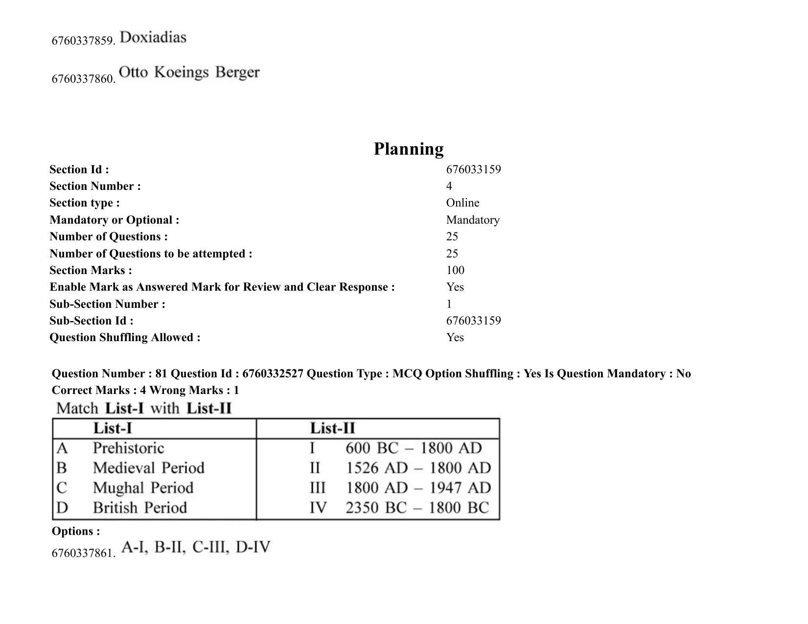 JEE Mains 2021: B PLANNING AND B ARCH (Shift 2) 05-08-2021 Question Paper - Page 71