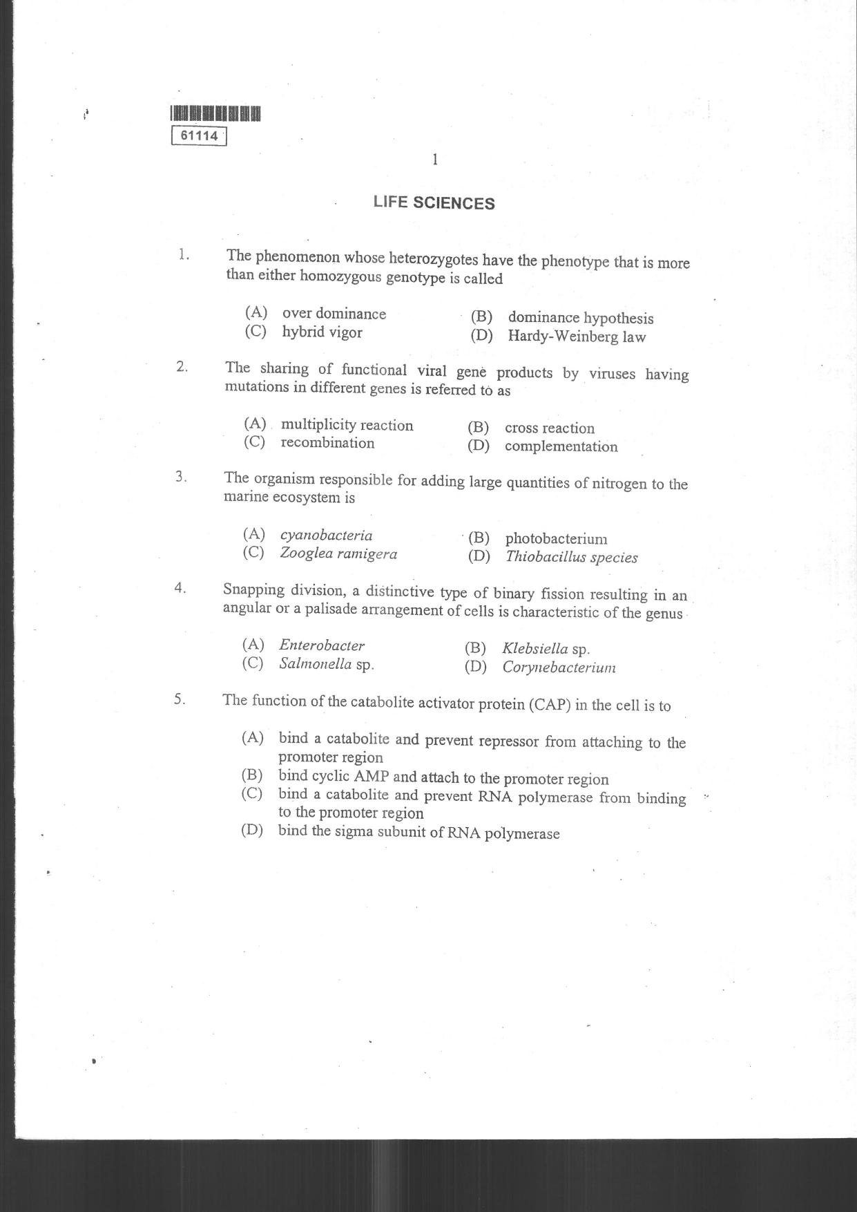 CUSAT CAT 2014 Life Science Question Paper - Page 3