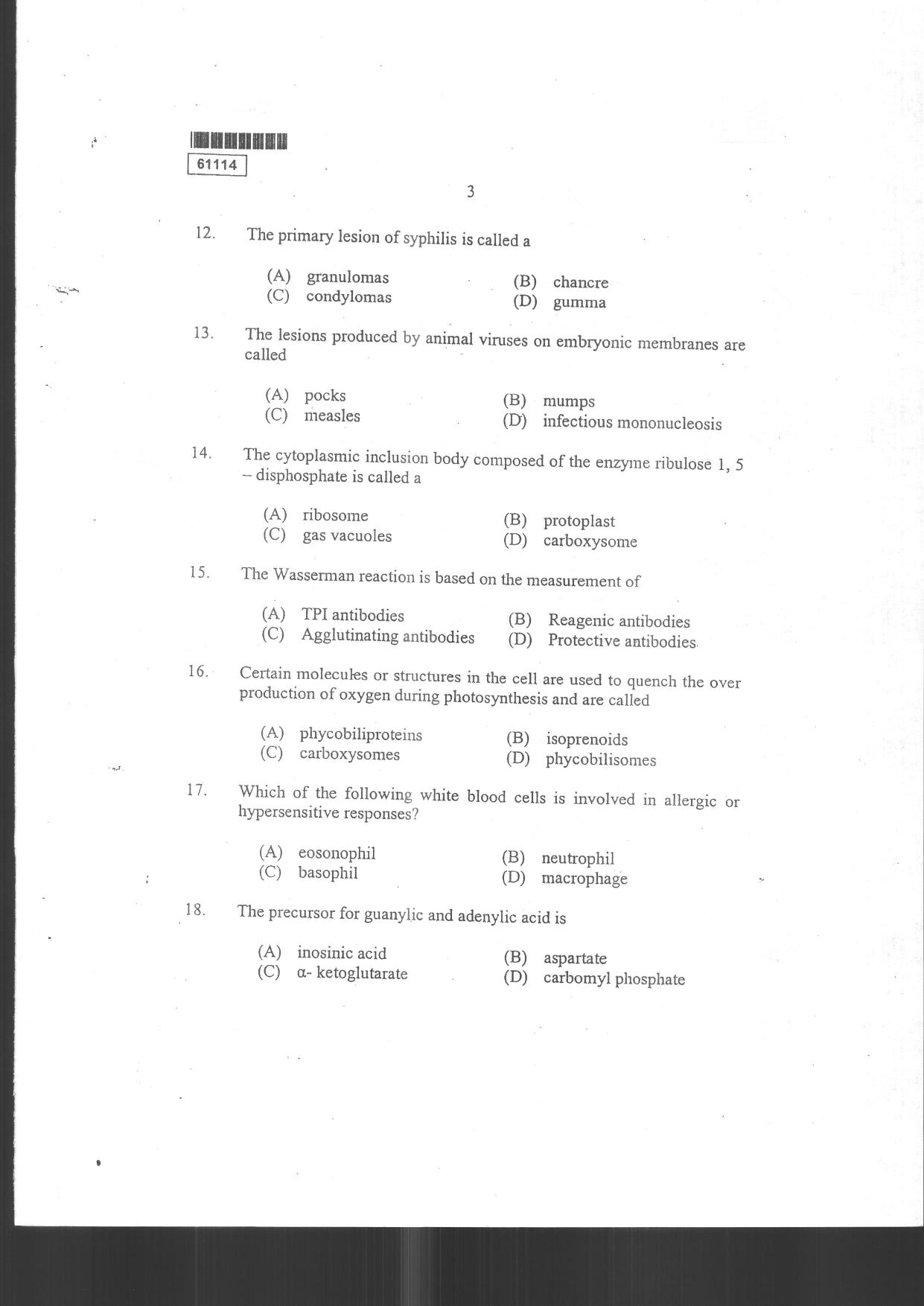 CUSAT CAT 2014 Life Science Question Paper - Page 5