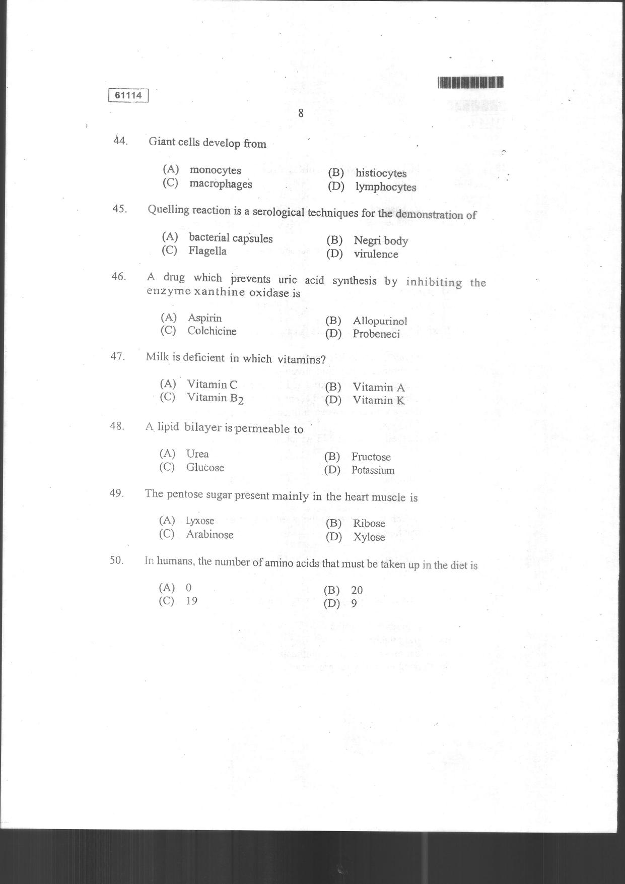 CUSAT CAT 2014 Life Science Question Paper - Page 10