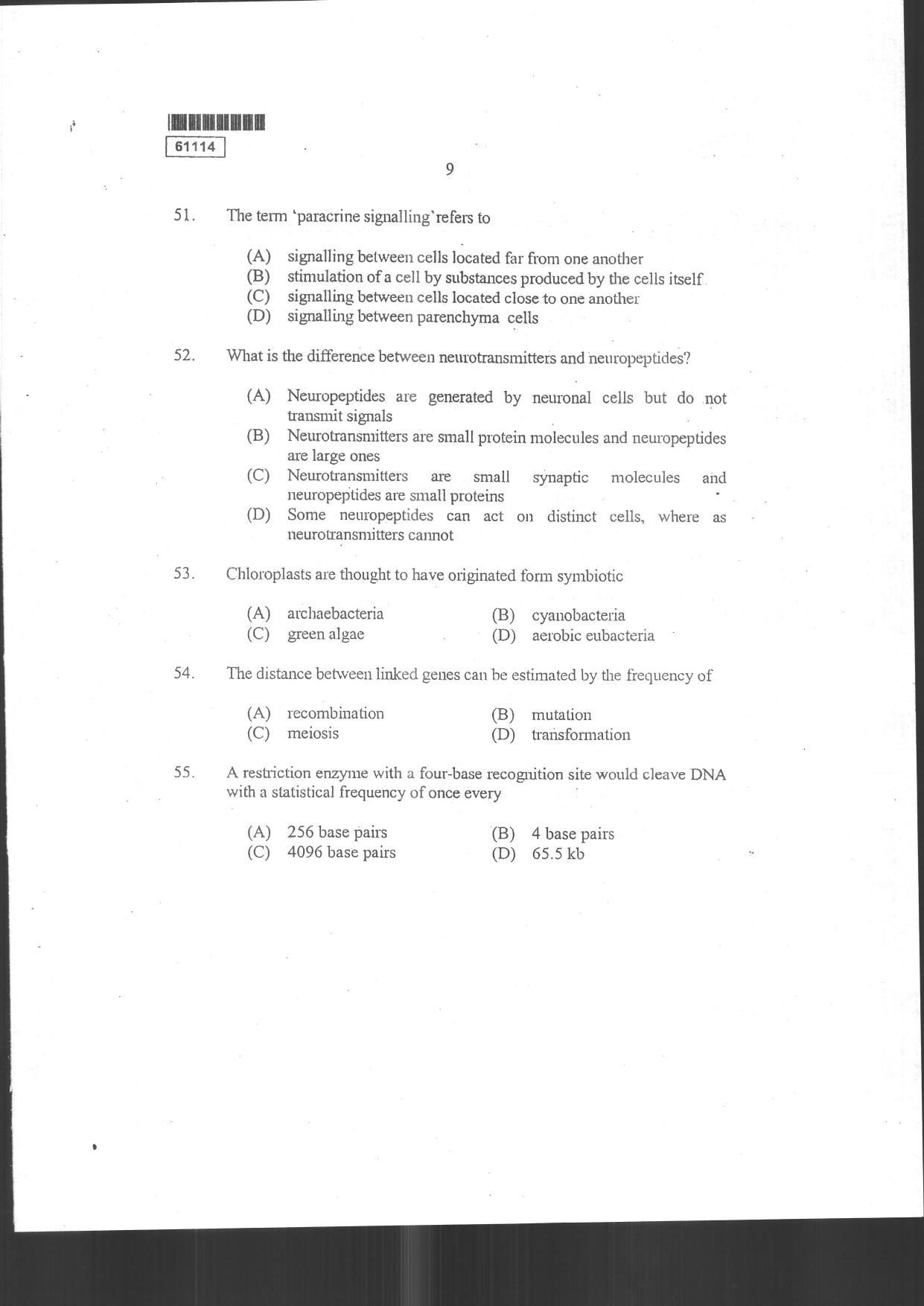 CUSAT CAT 2014 Life Science Question Paper - Page 11