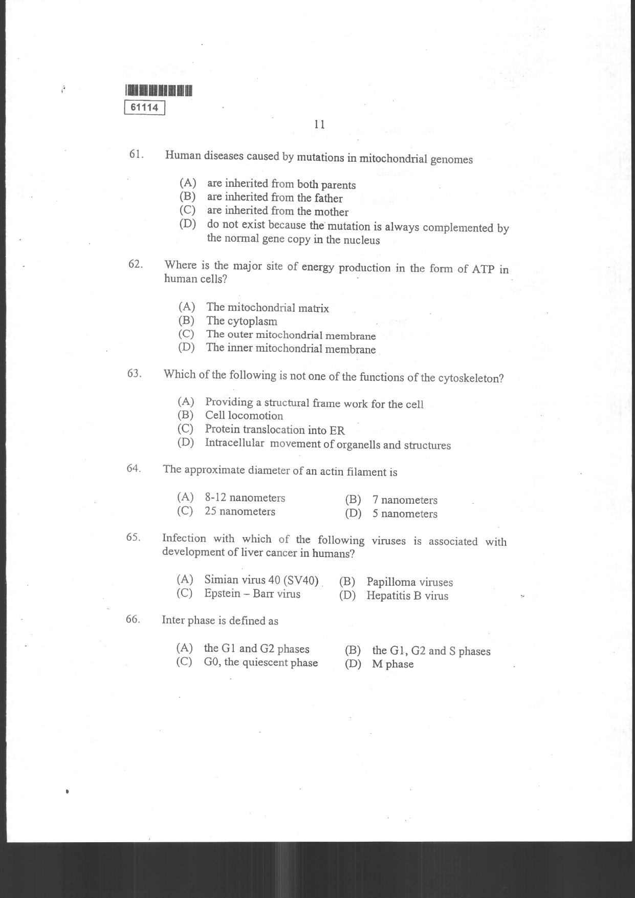 CUSAT CAT 2014 Life Science Question Paper - Page 13
