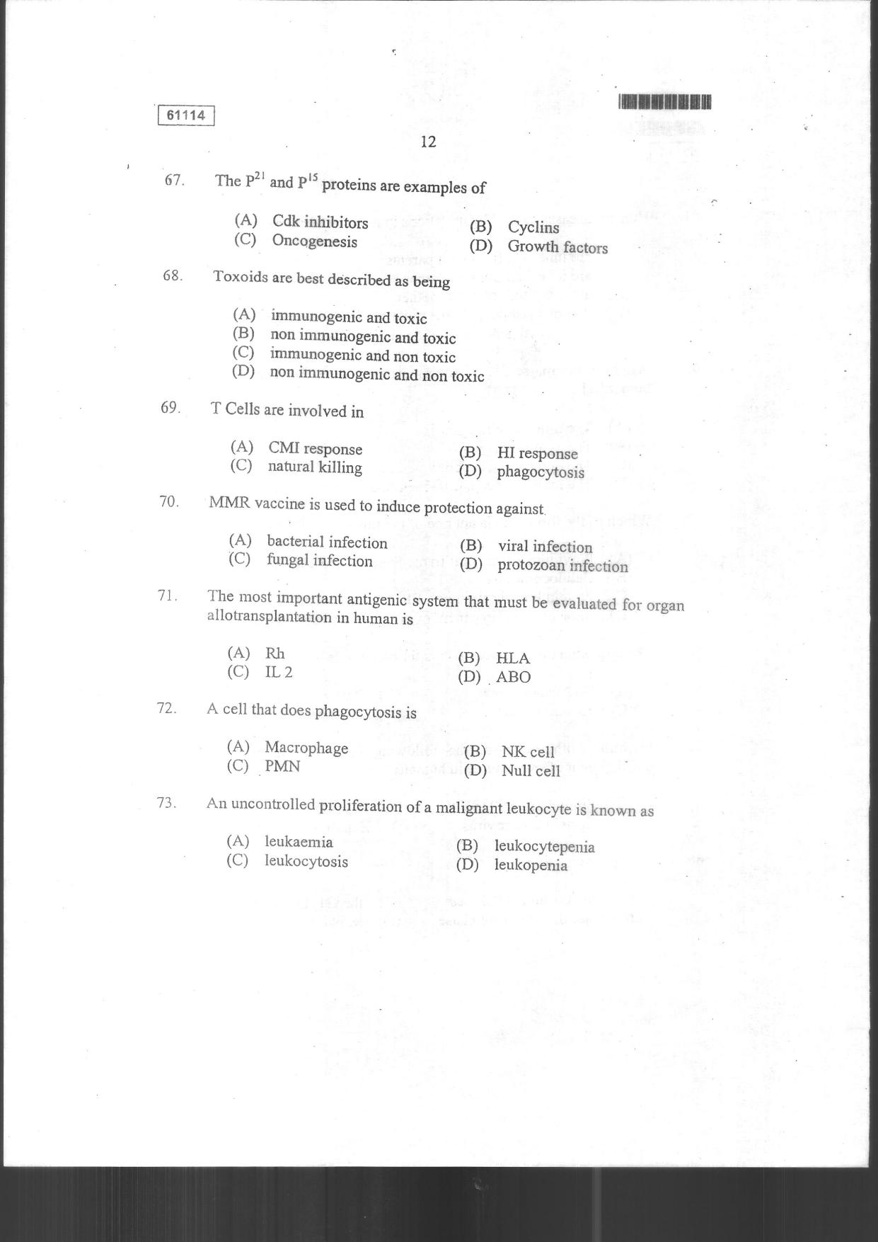 CUSAT CAT 2014 Life Science Question Paper - Page 14