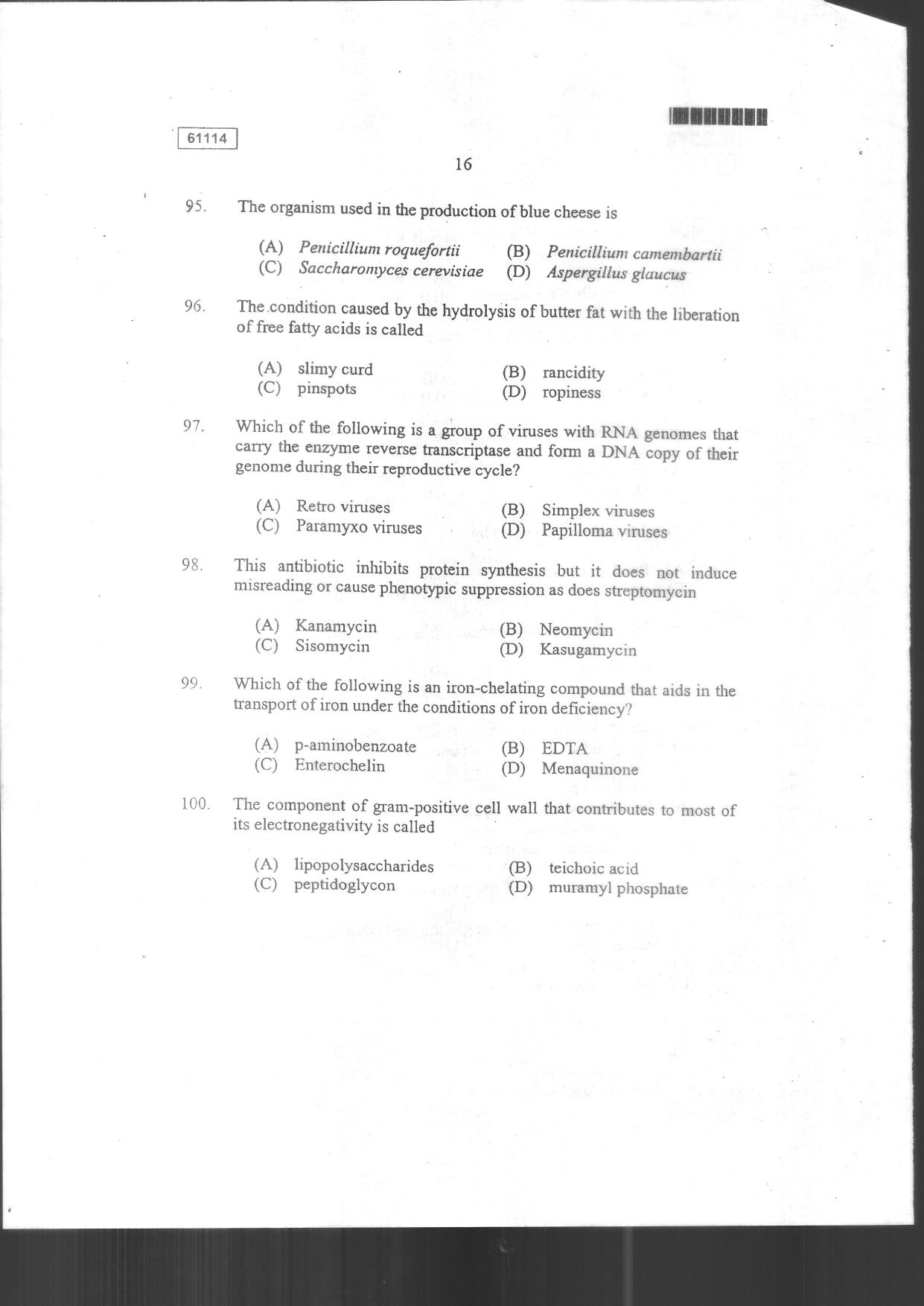 CUSAT CAT 2014 Life Science Question Paper - Page 18