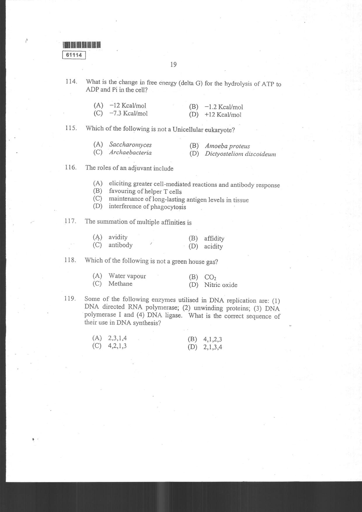 CUSAT CAT 2014 Life Science Question Paper - Page 21
