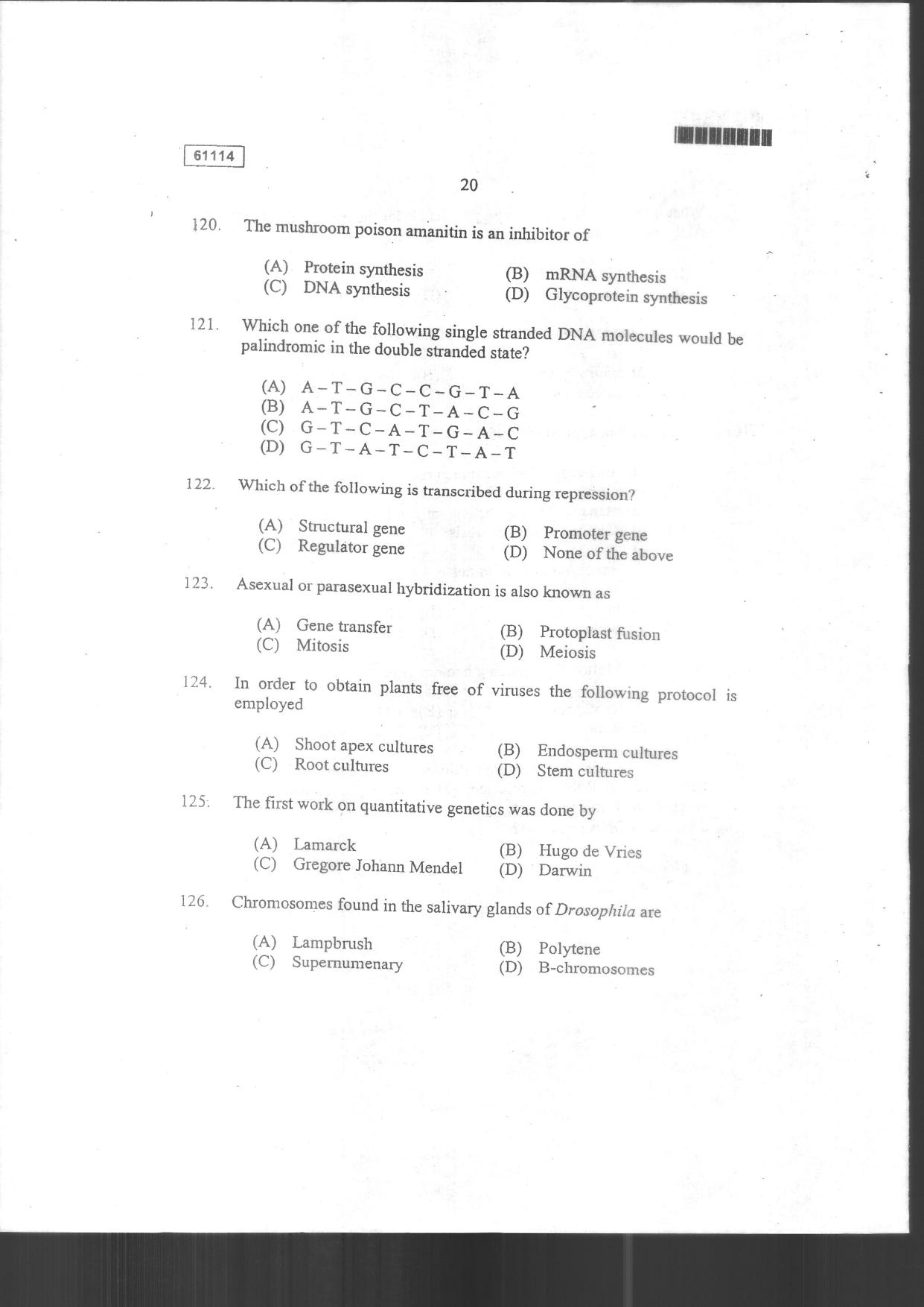 CUSAT CAT 2014 Life Science Question Paper - Page 22