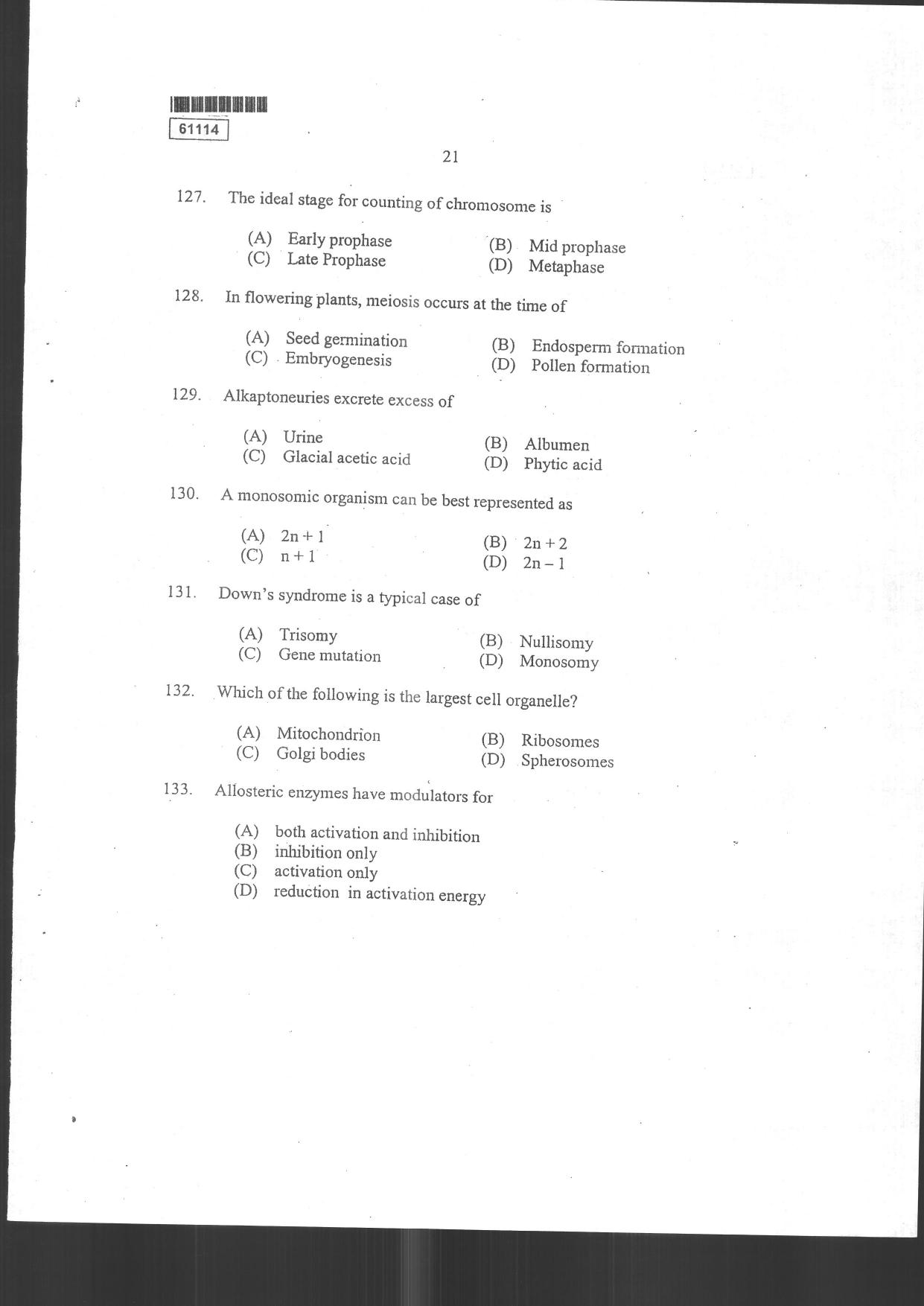CUSAT CAT 2014 Life Science Question Paper - Page 23