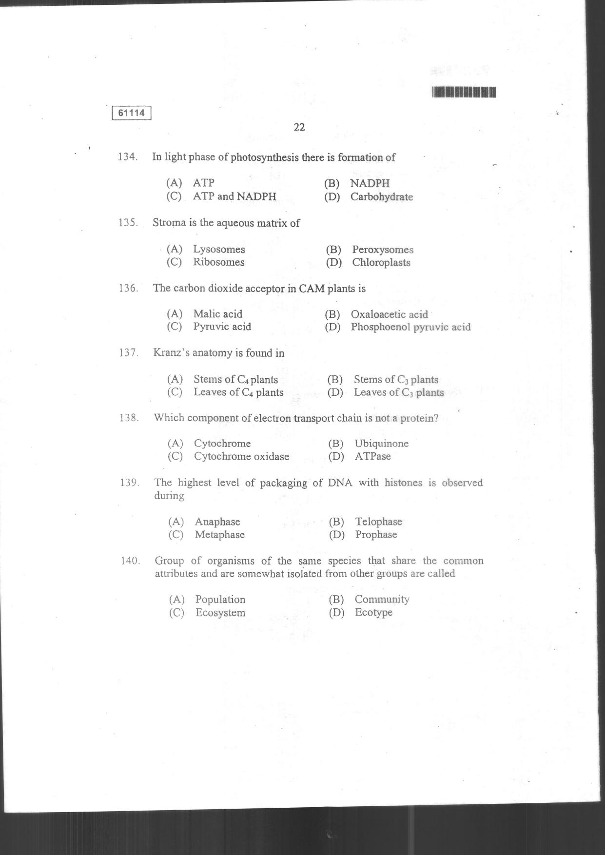 CUSAT CAT 2014 Life Science Question Paper - Page 24