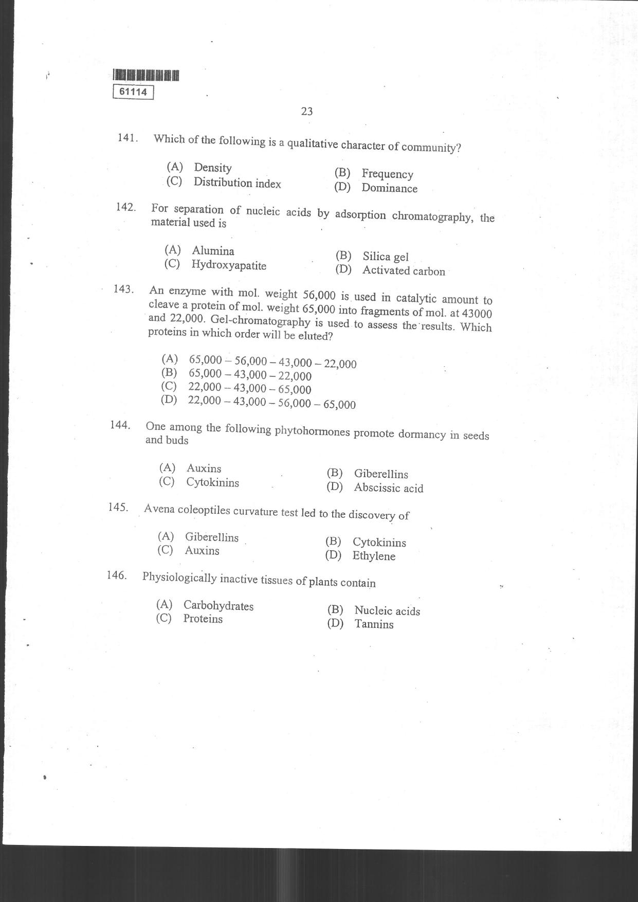 CUSAT CAT 2014 Life Science Question Paper - Page 25