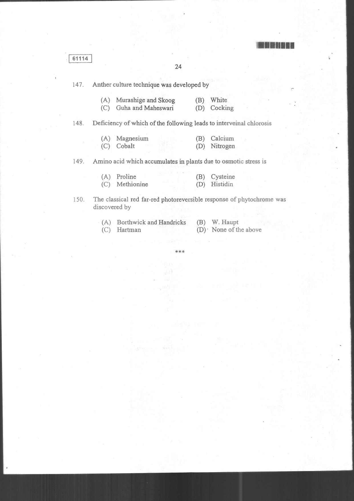 CUSAT CAT 2014 Life Science Question Paper - Page 26