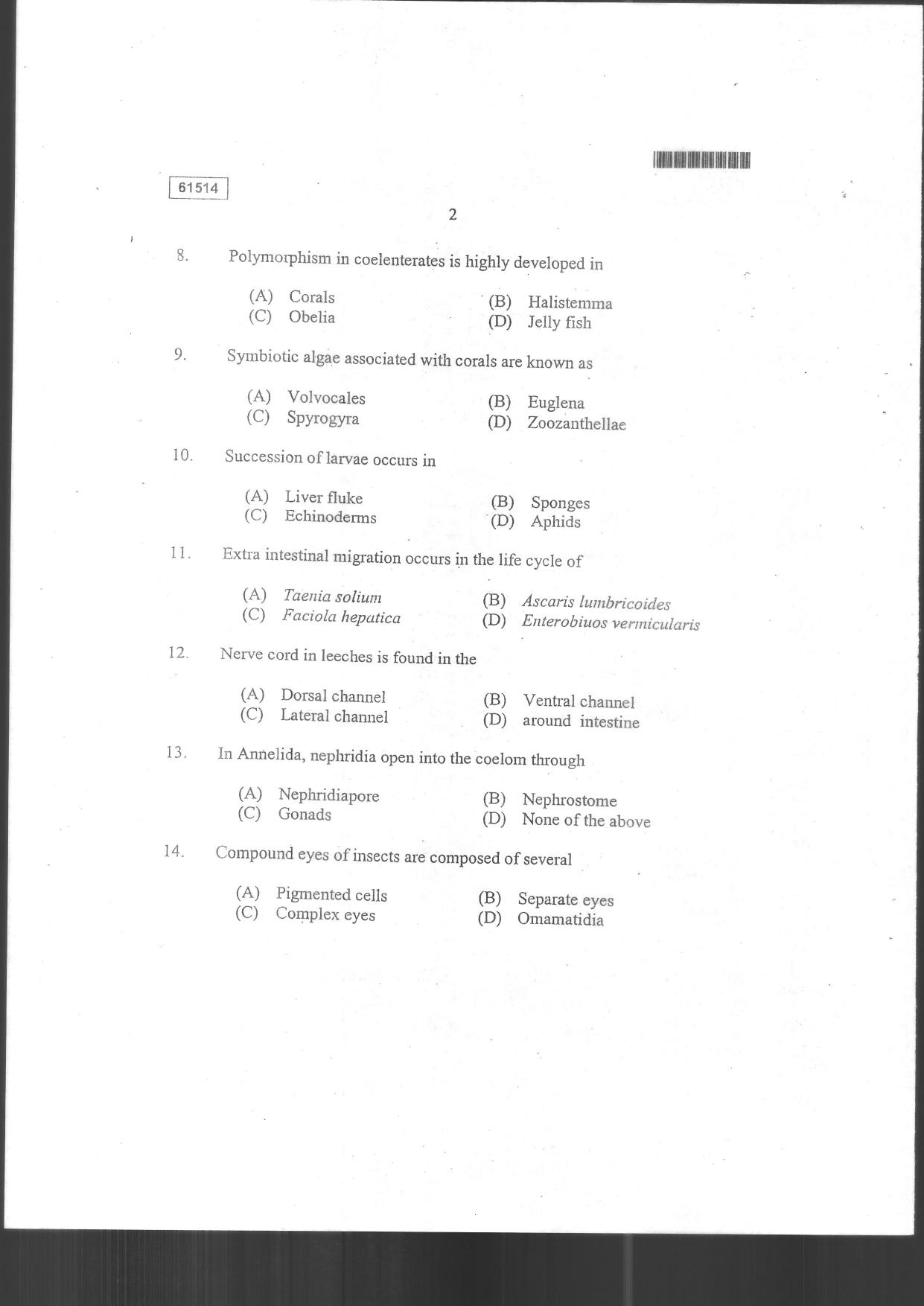 CUSAT CAT 2014 Life Science Question Paper - Page 30