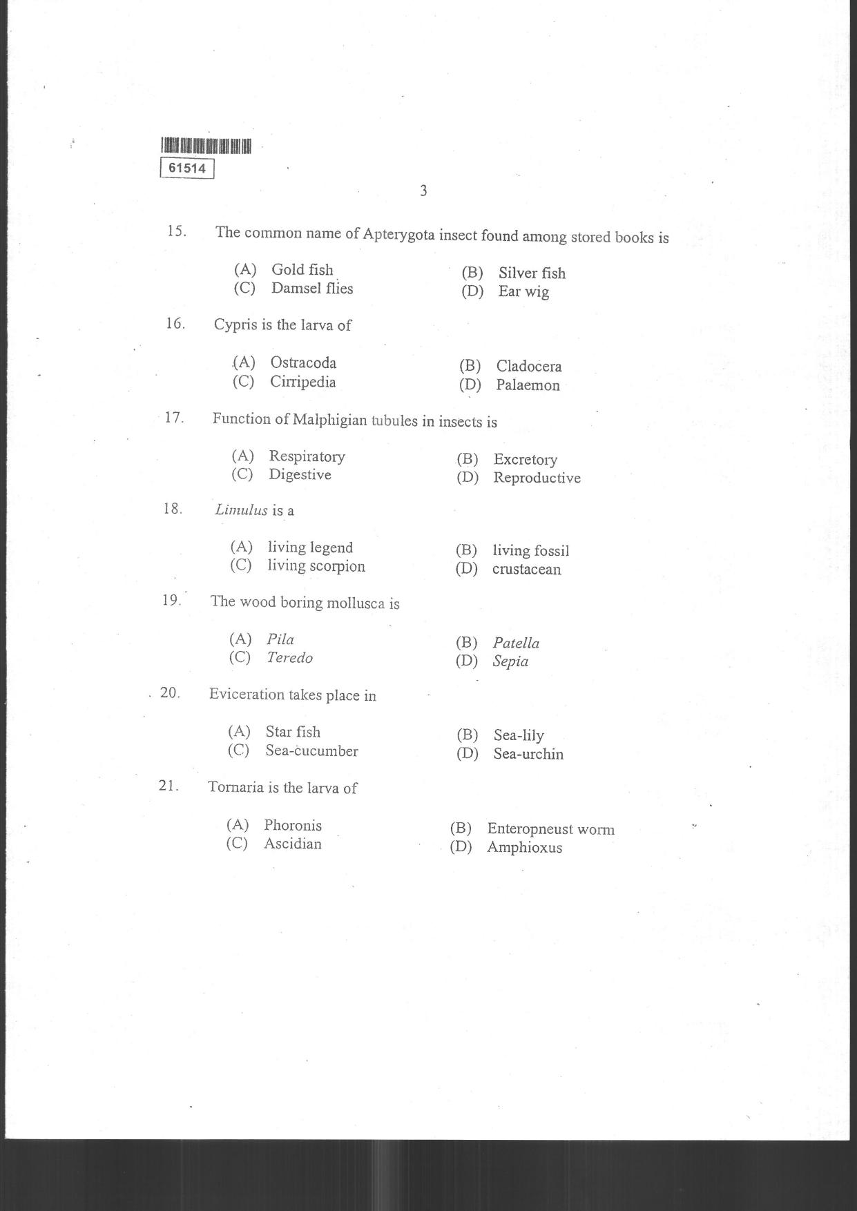 CUSAT CAT 2014 Life Science Question Paper - Page 31