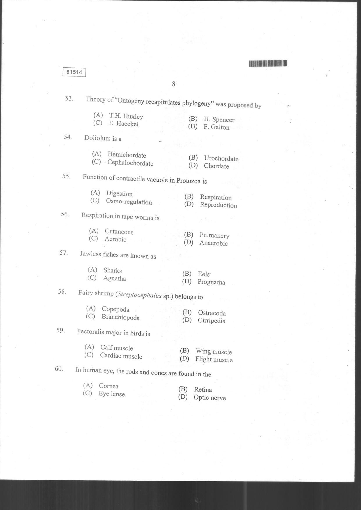 CUSAT CAT 2014 Life Science Question Paper - Page 36