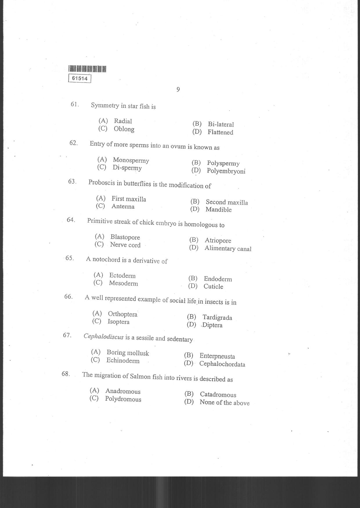 CUSAT CAT 2014 Life Science Question Paper - Page 37
