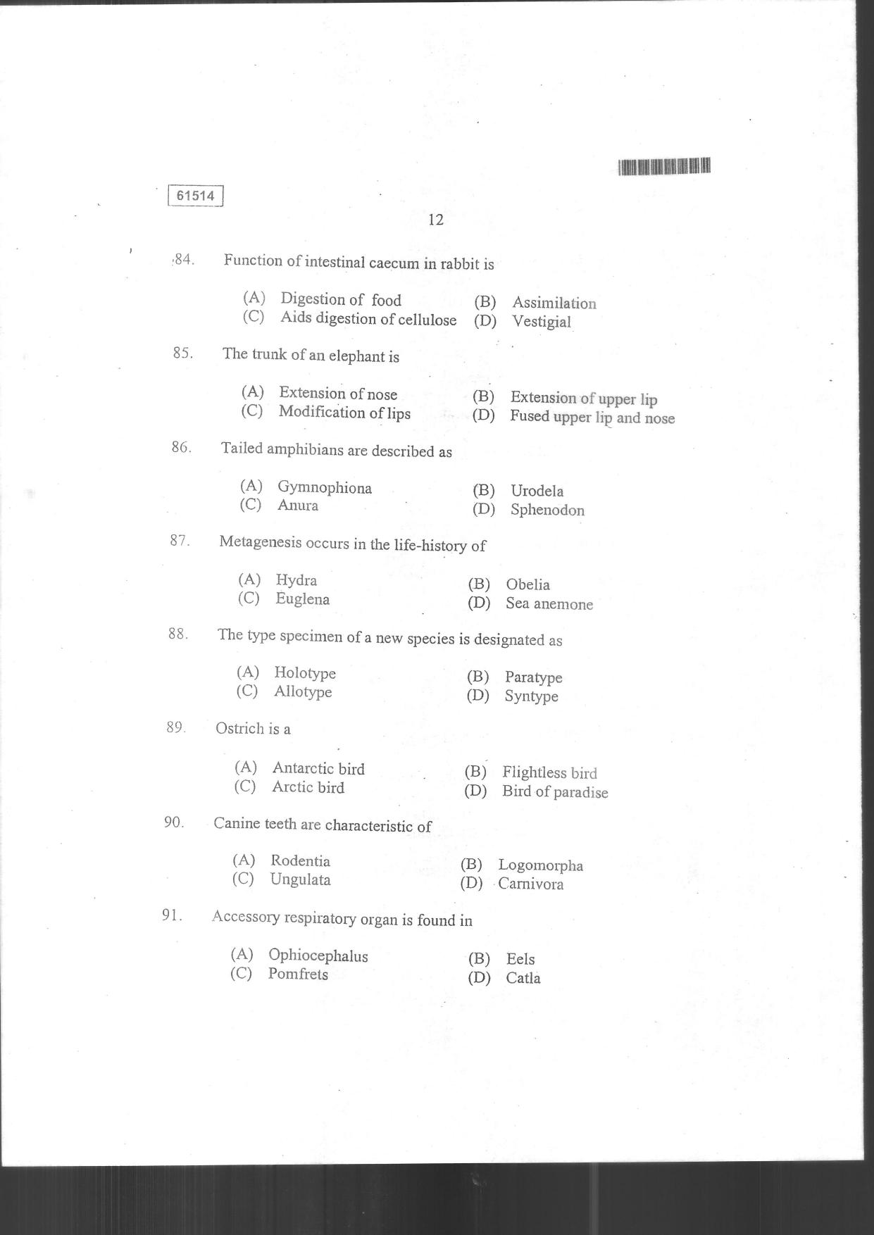 CUSAT CAT 2014 Life Science Question Paper - Page 40