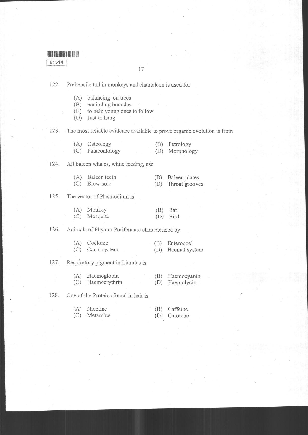 CUSAT CAT 2014 Life Science Question Paper - Page 45