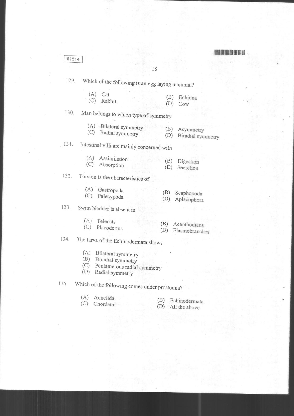 CUSAT CAT 2014 Life Science Question Paper - Page 46