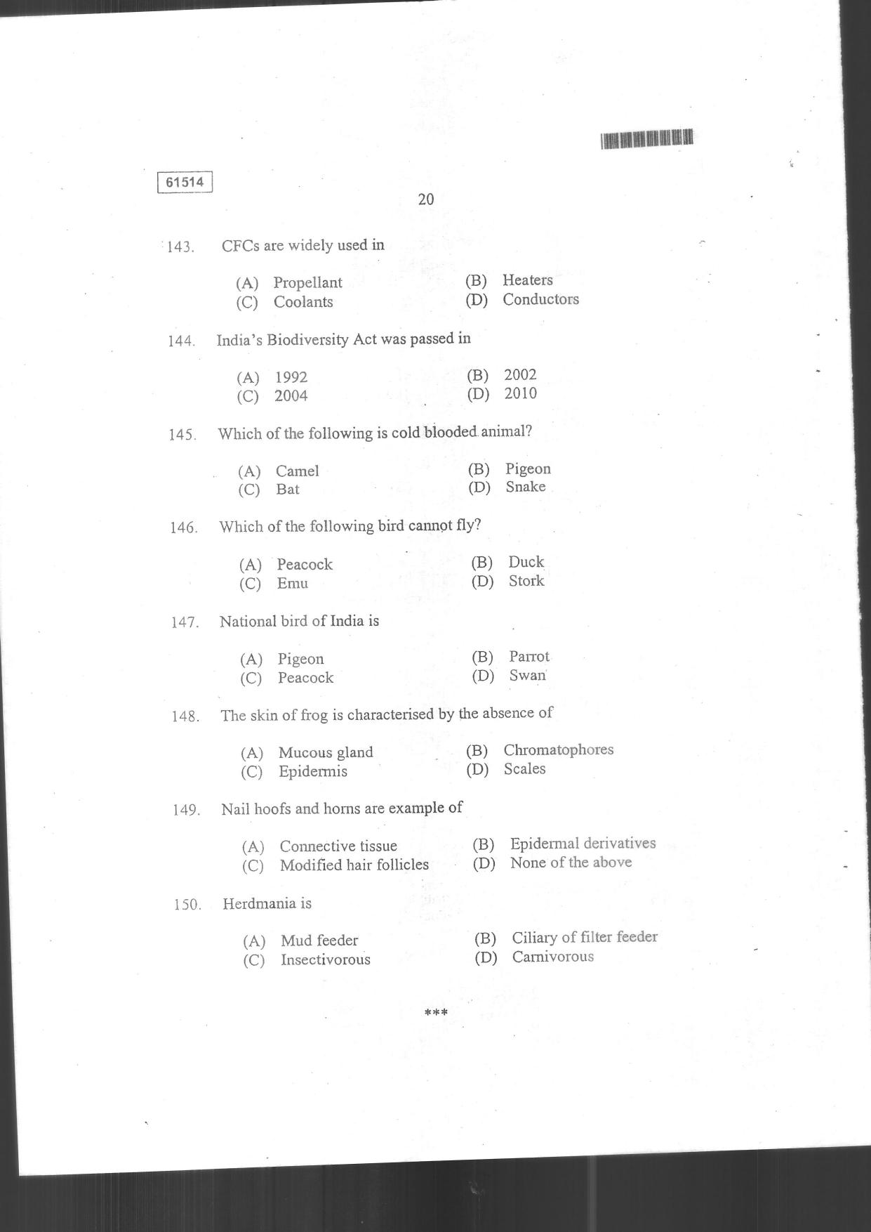 CUSAT CAT 2014 Life Science Question Paper - Page 48