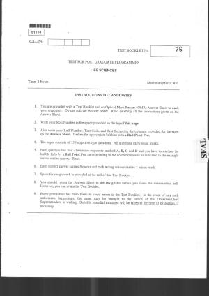 CUSAT CAT 2014 Life Science Question Paper