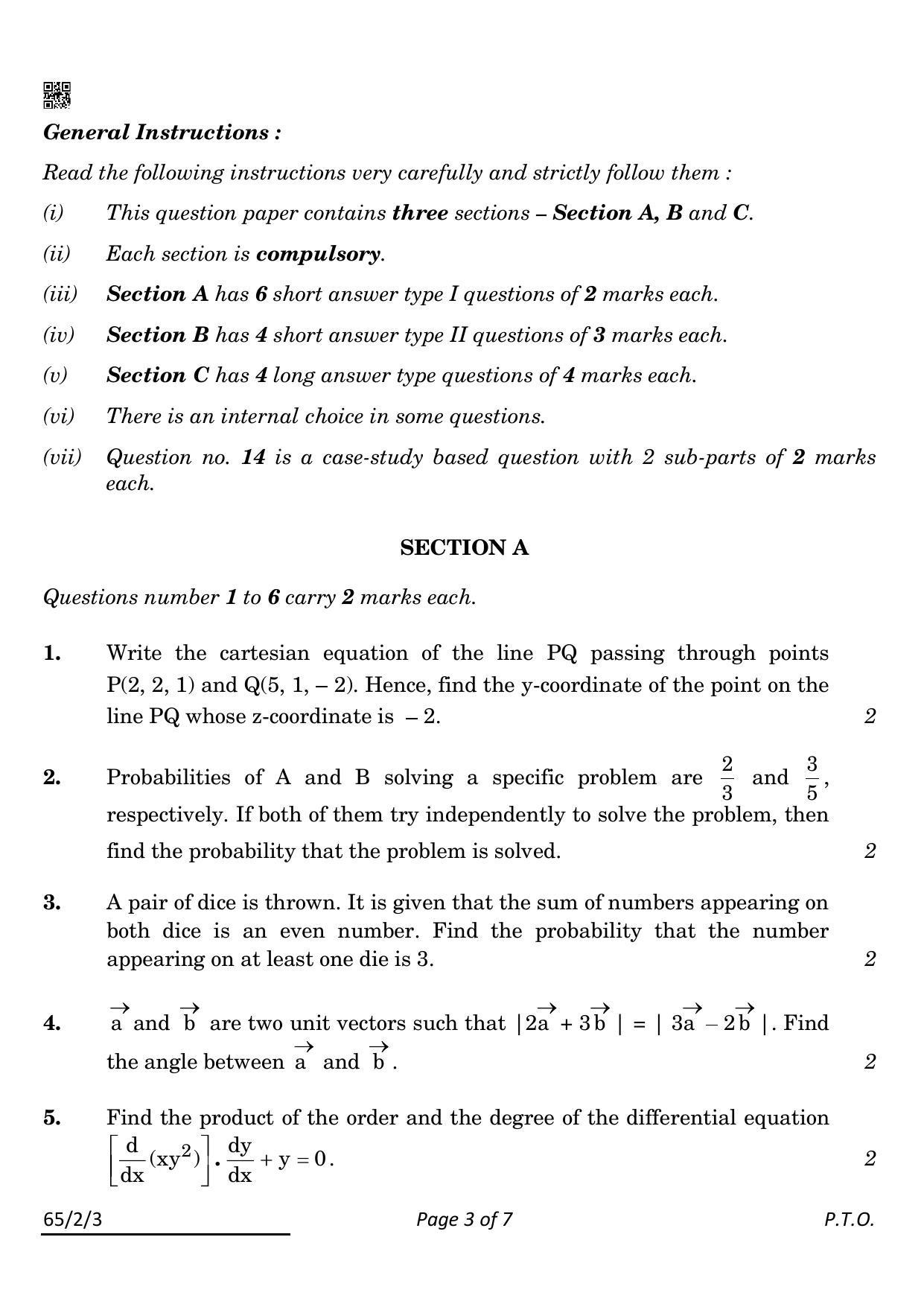 CBSE Class 12 65-2-3 Mathematics 2022 Question Paper - Page 3