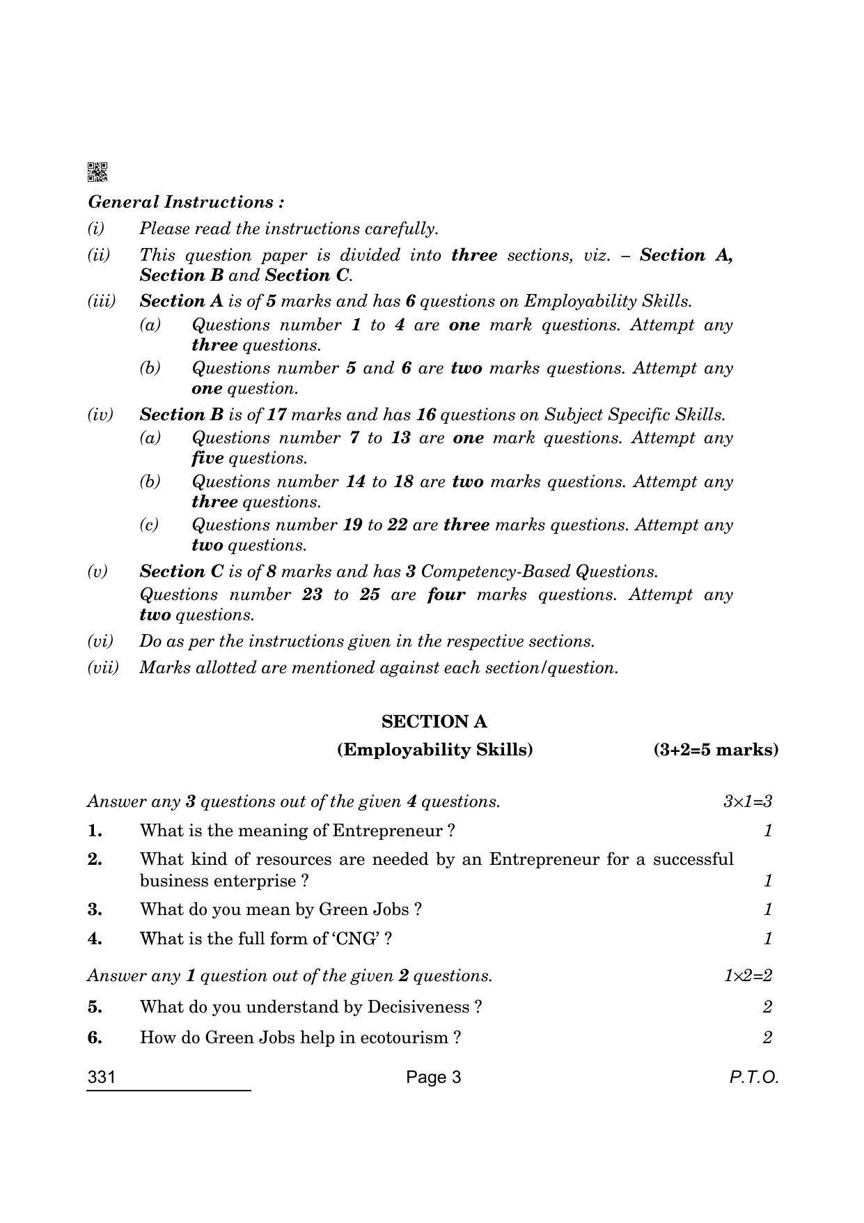 CBSE Class 12 331 Beauty And Wellness 2022 Question Paper - Page 3