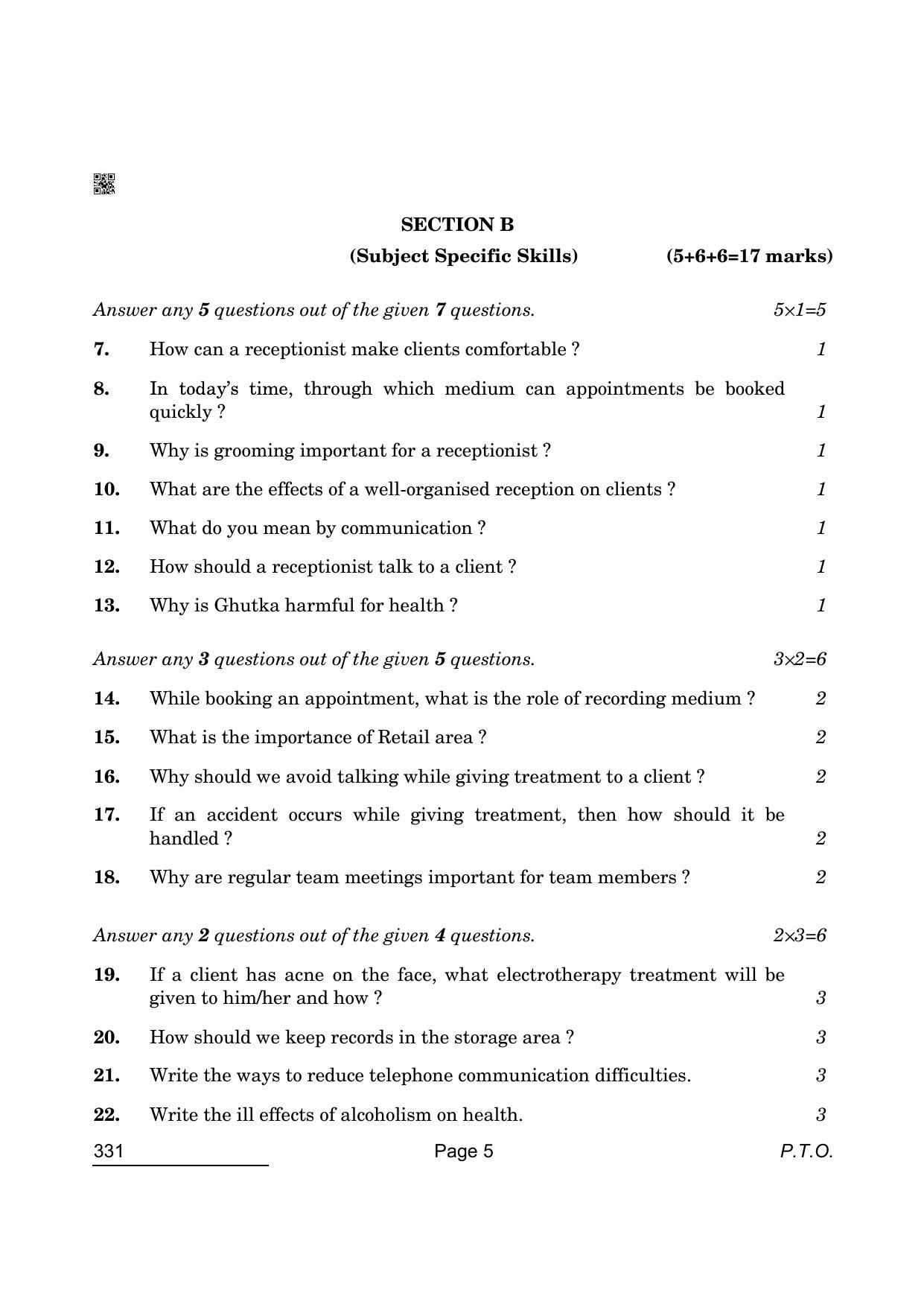 CBSE Class 12 331 Beauty And Wellness 2022 Question Paper - Page 5