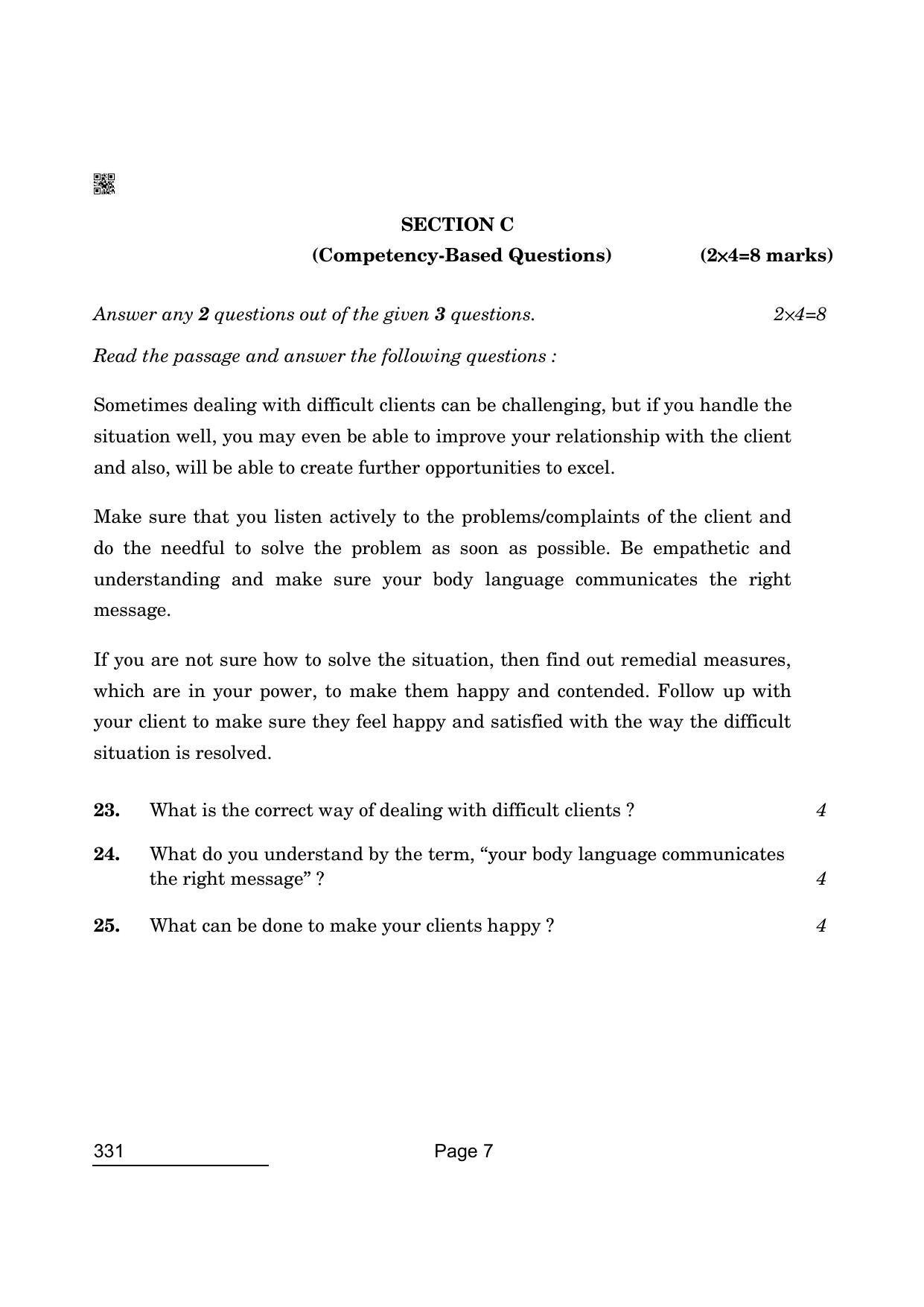 CBSE Class 12 331 Beauty And Wellness 2022 Question Paper - Page 7