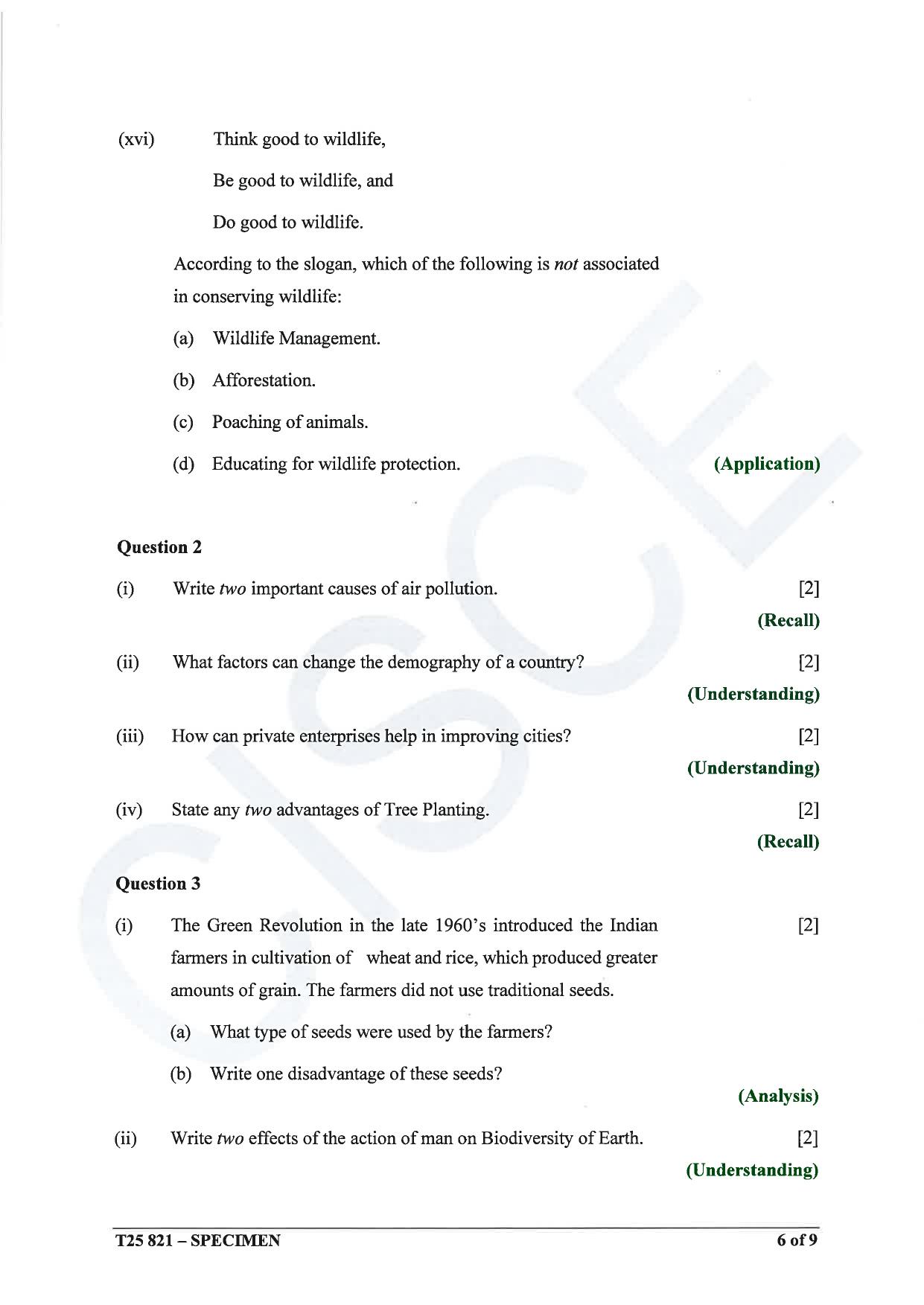 ICSE Class 10 2025 Environmental Science (QP & MS) Specimen Paper - Page 6