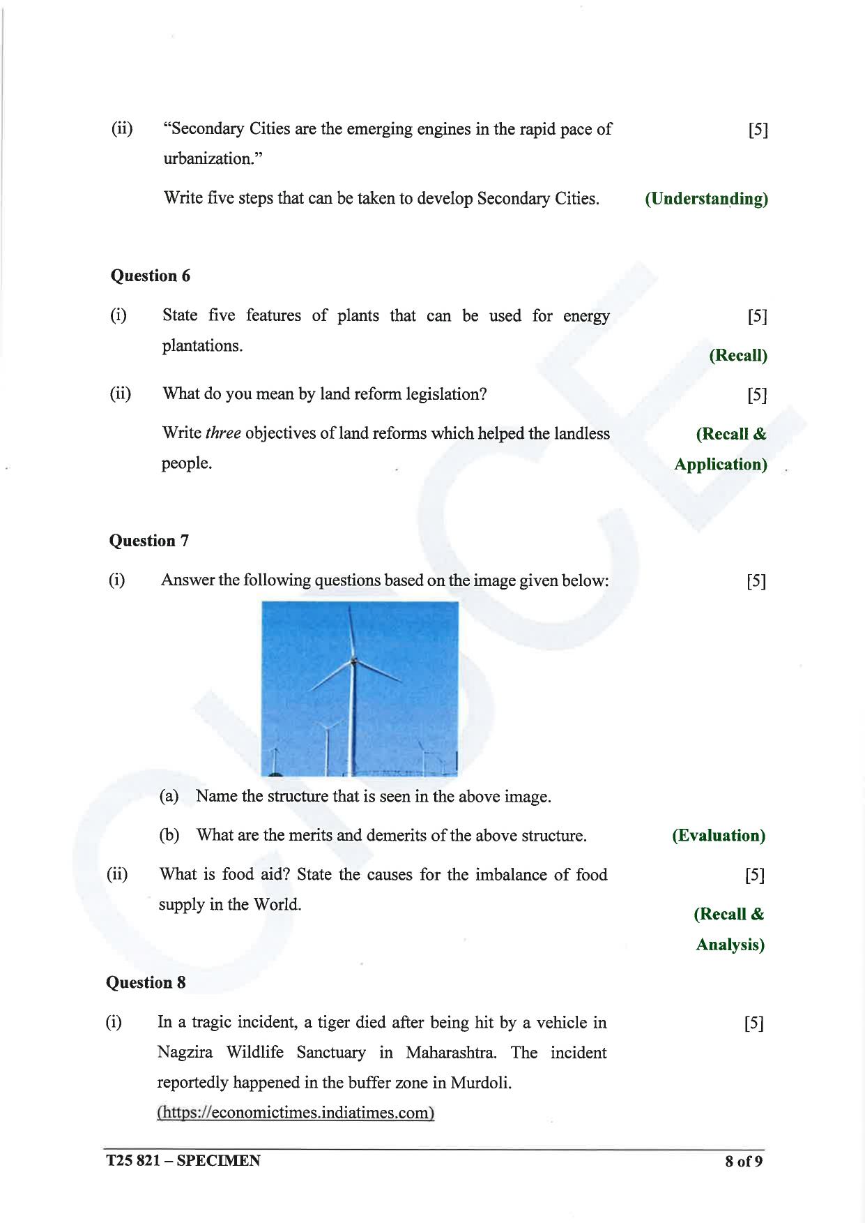 ICSE Class 10 2025 Environmental Science (QP & MS) Specimen Paper - Page 8