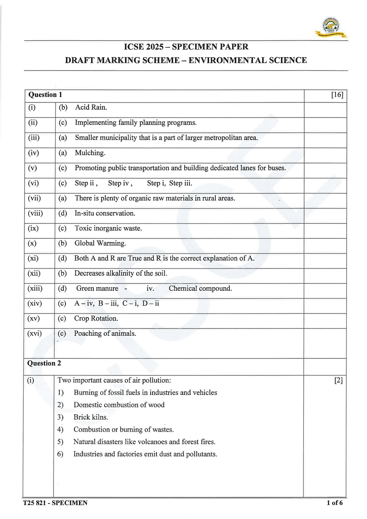 ICSE Class 10 2025 Environmental Science (QP & MS) Specimen Paper - Page 10