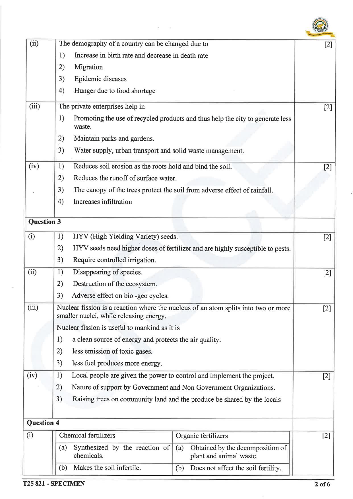 ICSE Class 10 2025 Environmental Science (QP & MS) Specimen Paper - Page 11
