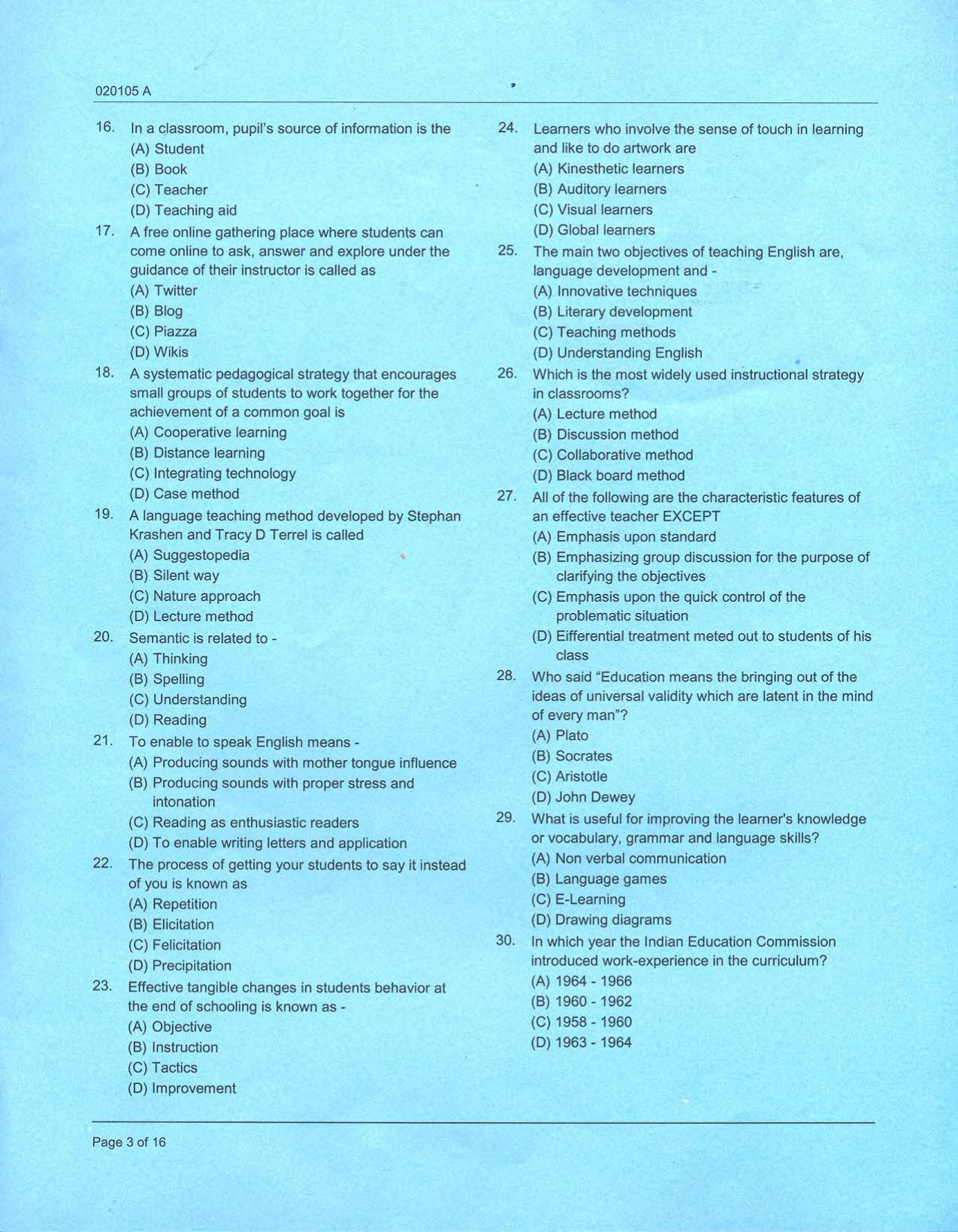  JKBOPEE B.Ed 2014 (A Series) Question Paper - Page 3