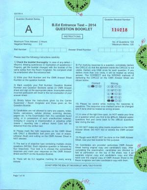  JKBOPEE B.Ed 2014 (A Series) Question Paper