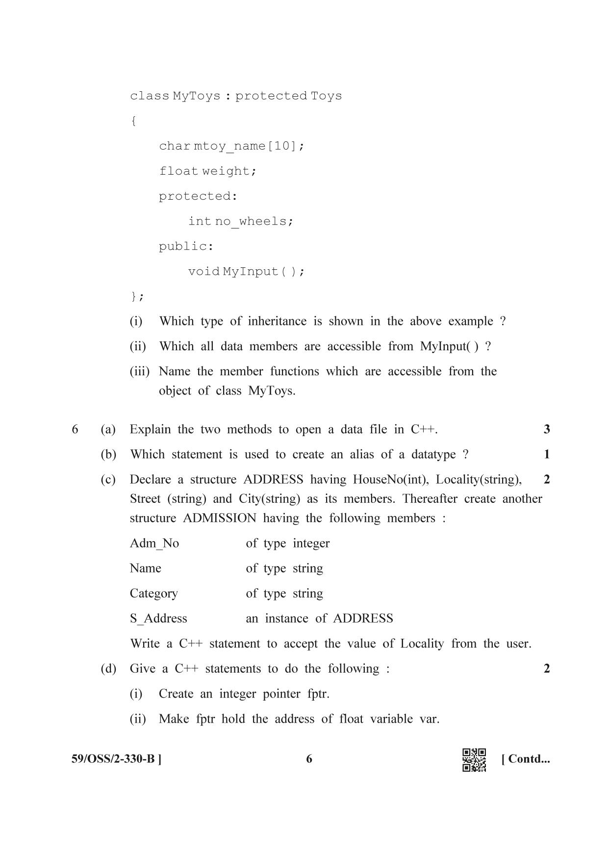 NIOS October 2019 Class 12 Computer Science (SET B) Question Paper - Page 6