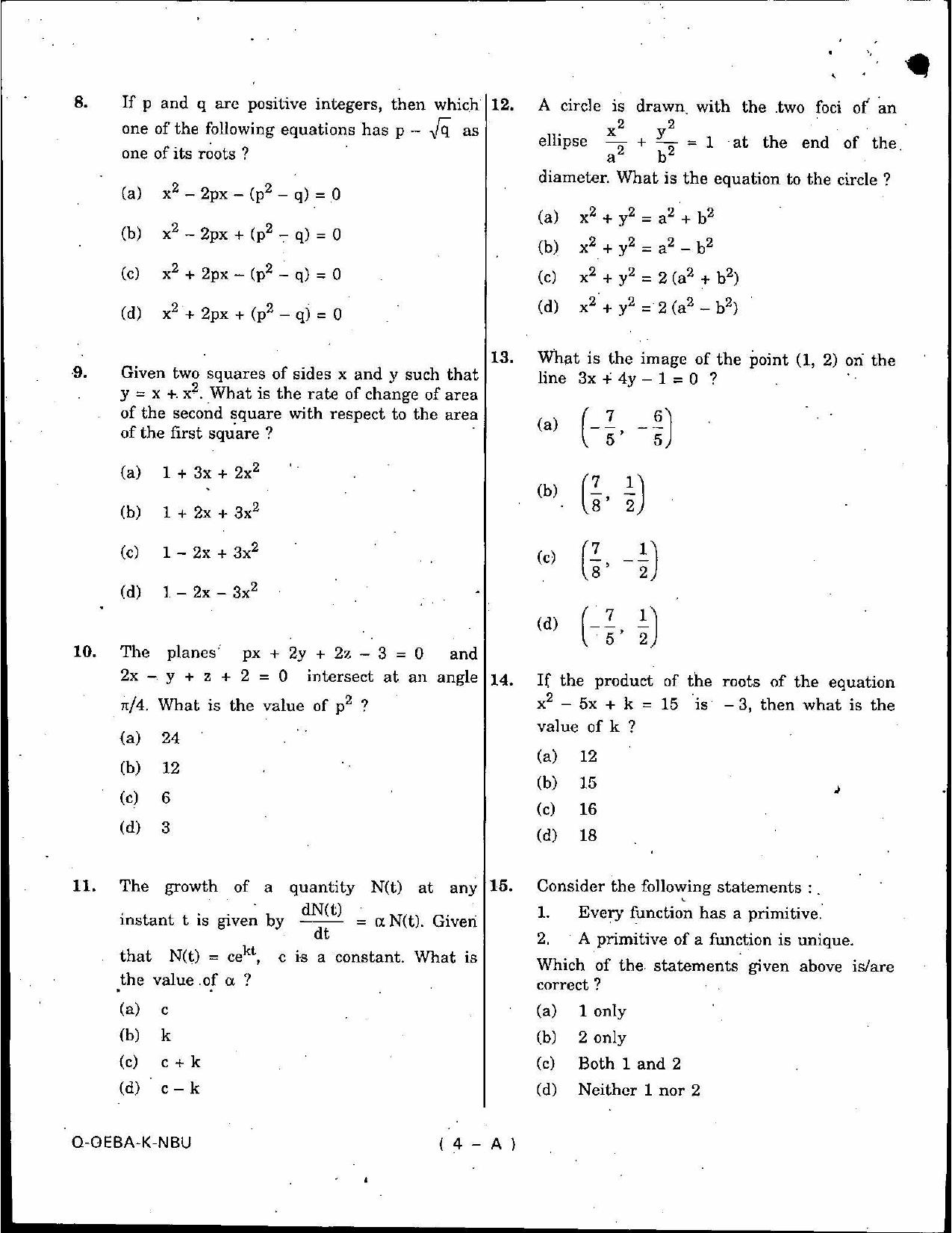 SCERT Assam 2010 General Maths D.El.Ed PET Previous Question Paper - Page 4