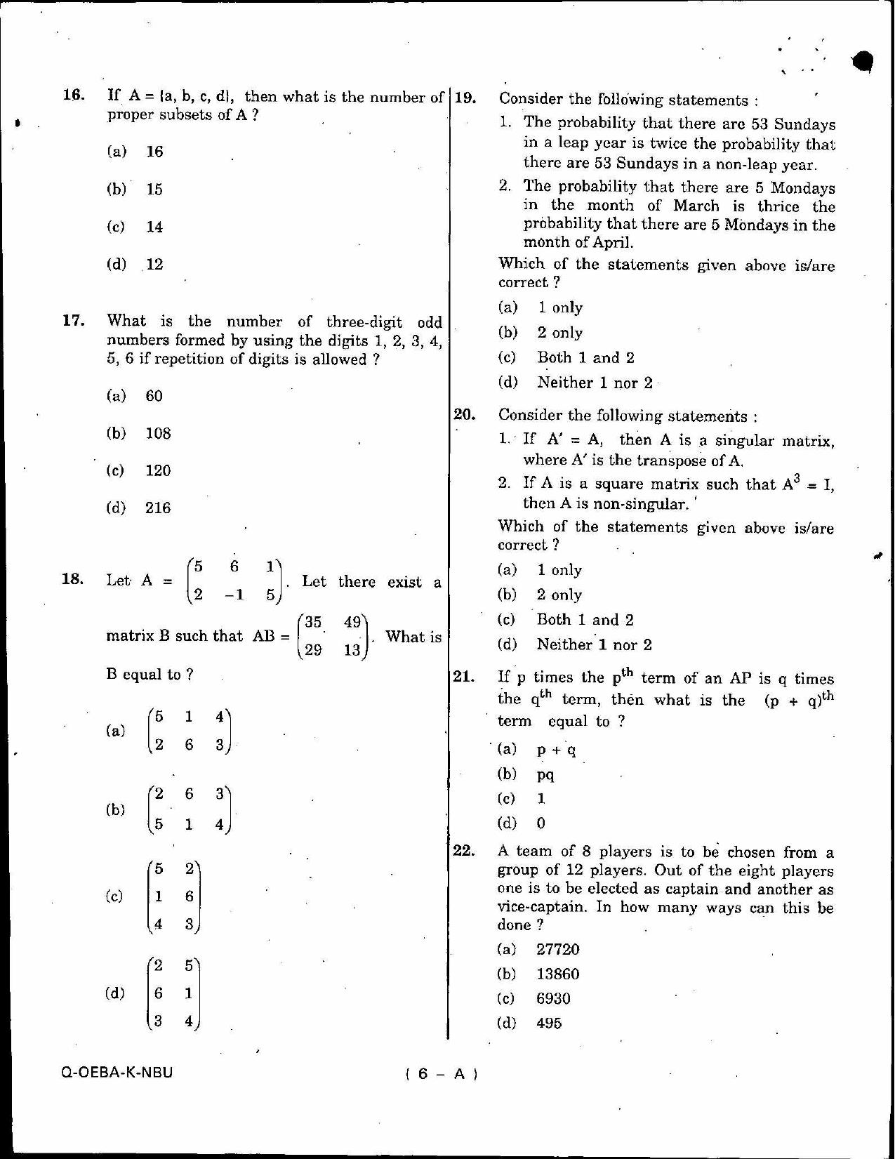 SCERT Assam 2010 General Maths D.El.Ed PET Previous Question Paper - Page 6