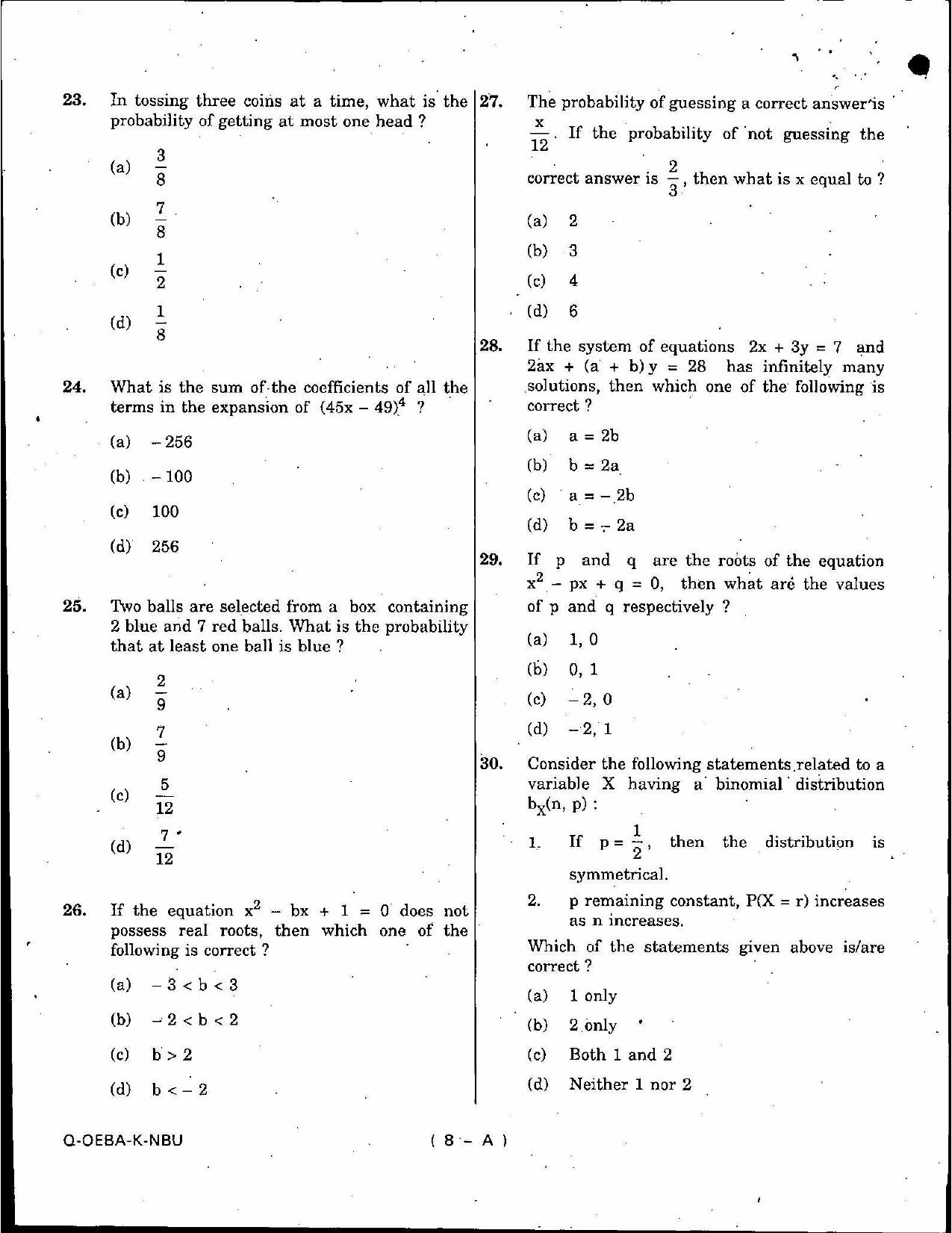 SCERT Assam 2010 General Maths D.El.Ed PET Previous Question Paper - Page 8