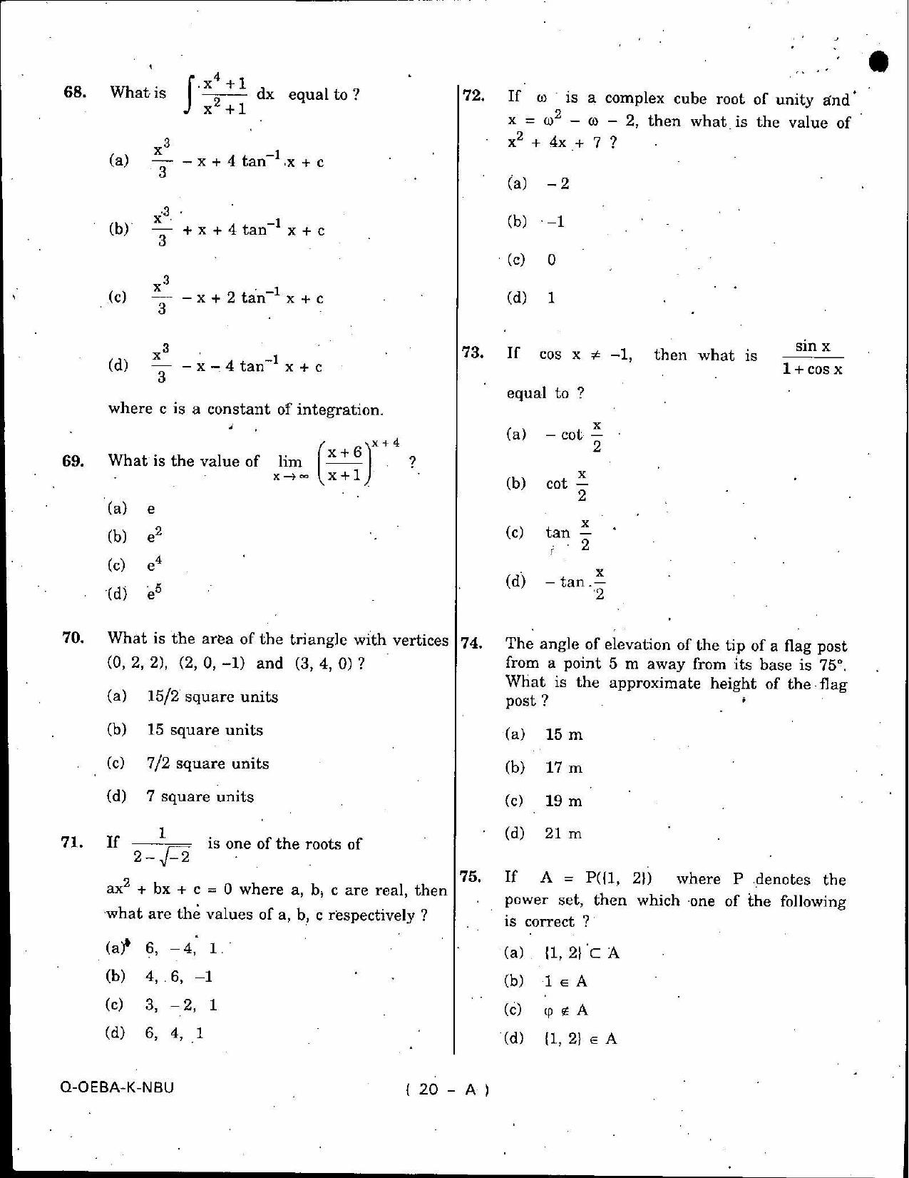 SCERT Assam 2010 General Maths D.El.Ed PET Previous Question Paper - Page 20