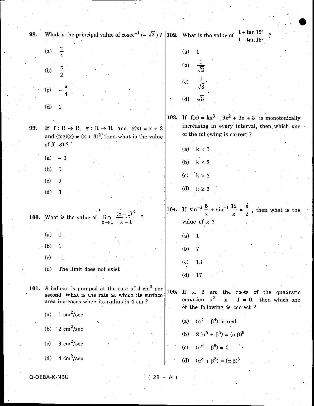 SCERT Assam 2010 General Maths D.El.Ed PET Previous Question Paper - Page 28