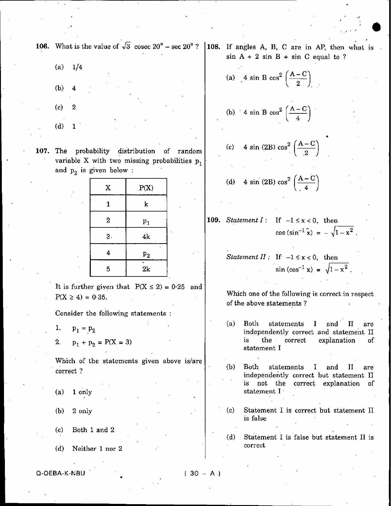 SCERT Assam 2010 General Maths D.El.Ed PET Previous Question Paper - Page 30